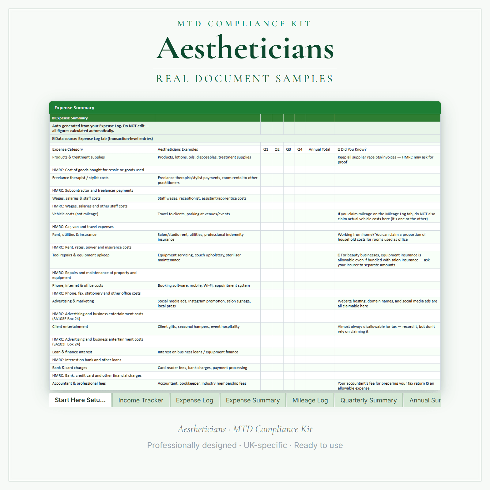 MTD Compliance Kit — Premium — sample document pages