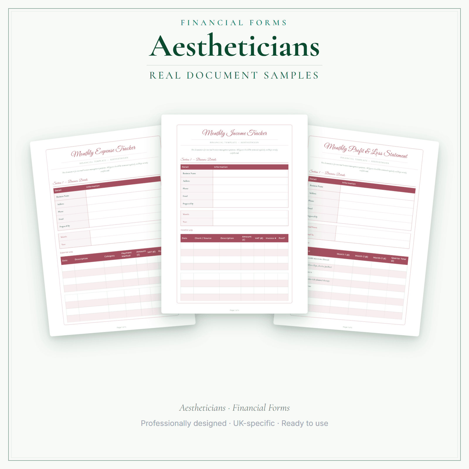 Financial Forms Bundle — Premium — sample document pages