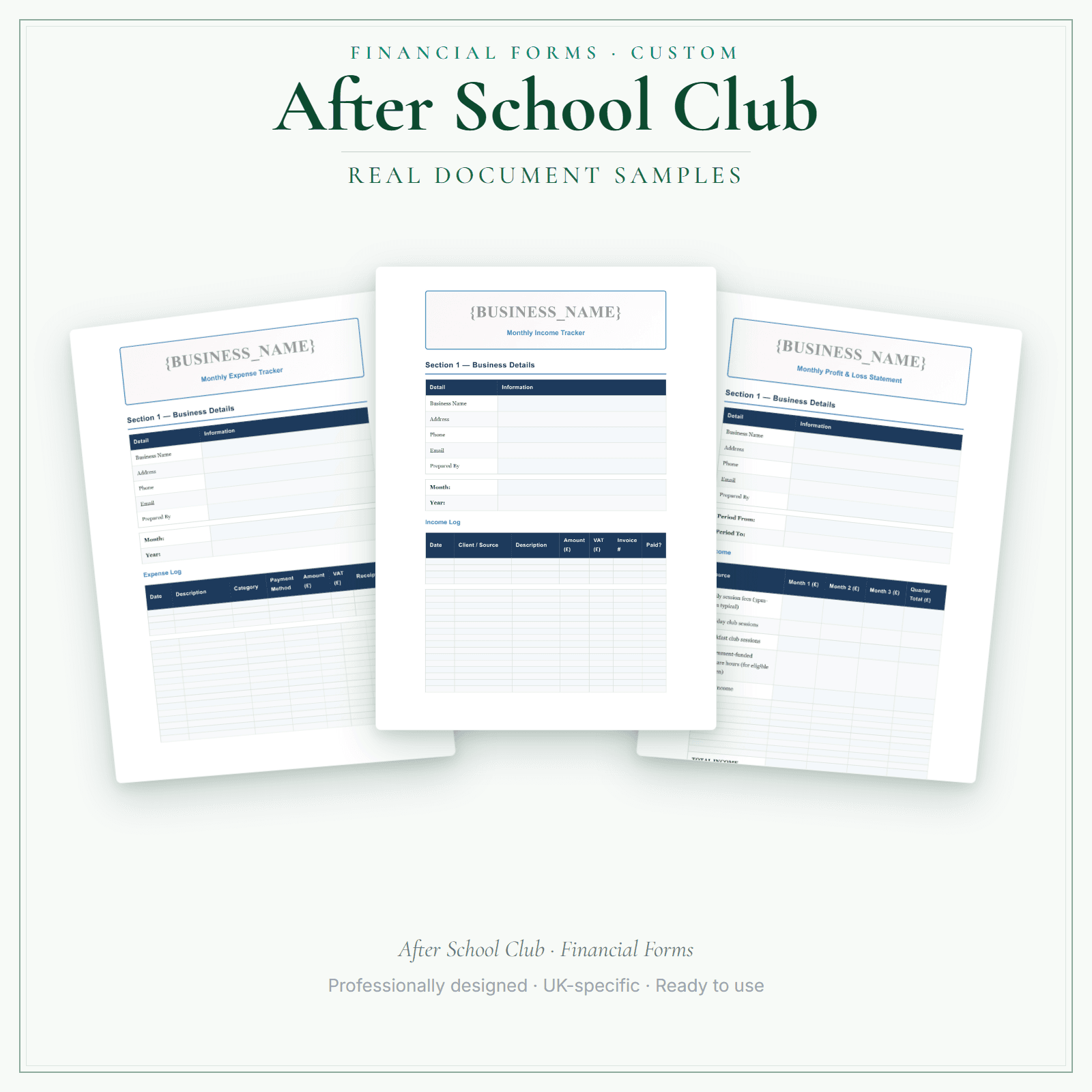 Financial Forms Bundle — Custom — sample document pages