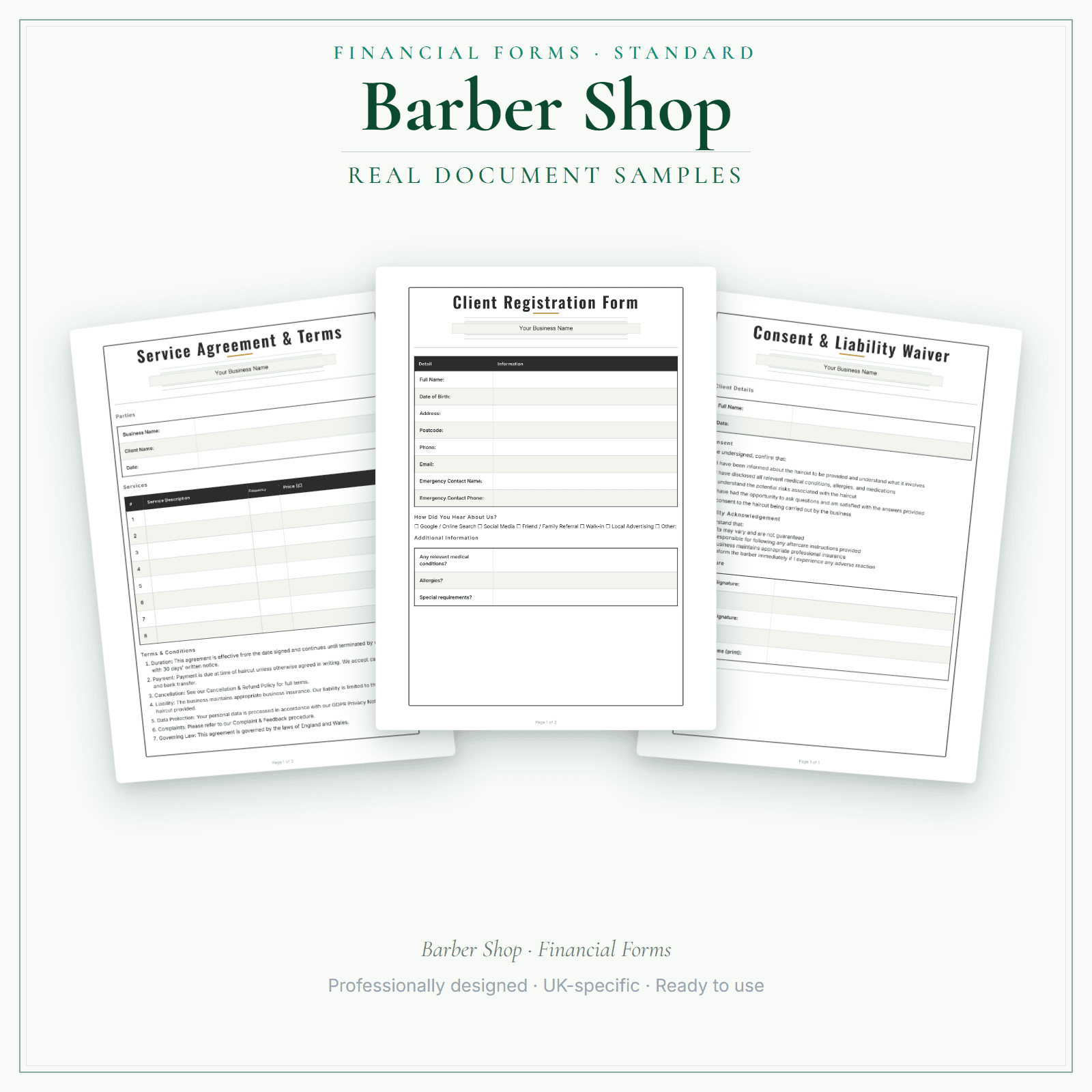 Financial Forms Bundle — Standard — sample document pages