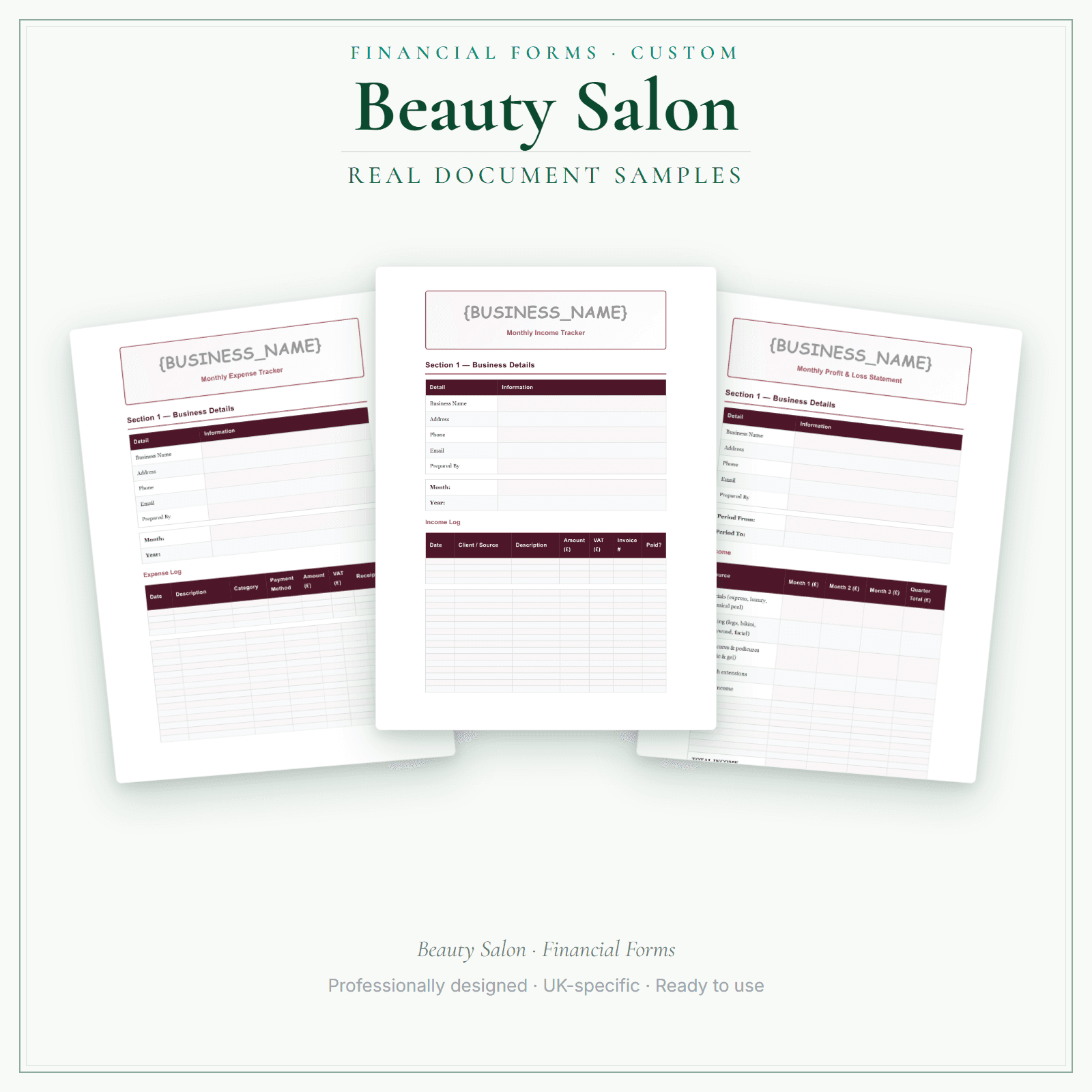 Financial Forms Bundle — Custom — sample document pages