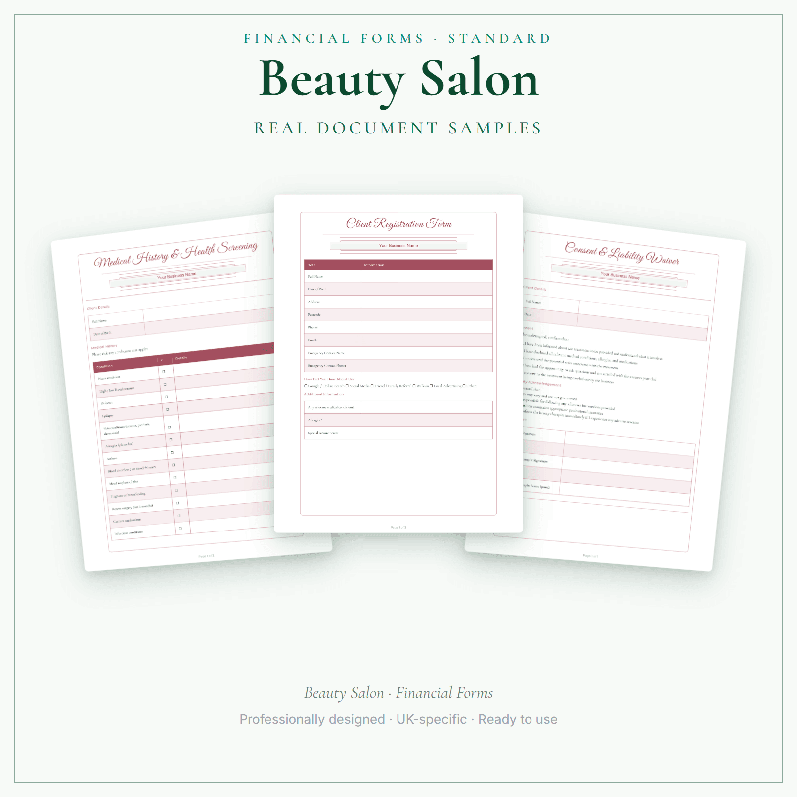 Financial Forms Bundle — Standard — sample document pages