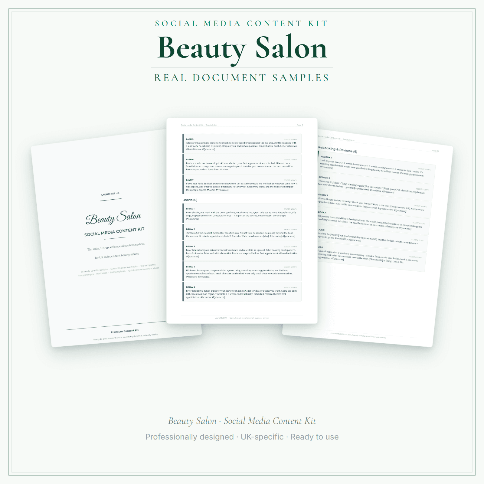 Social Media Content Kit — sample document pages