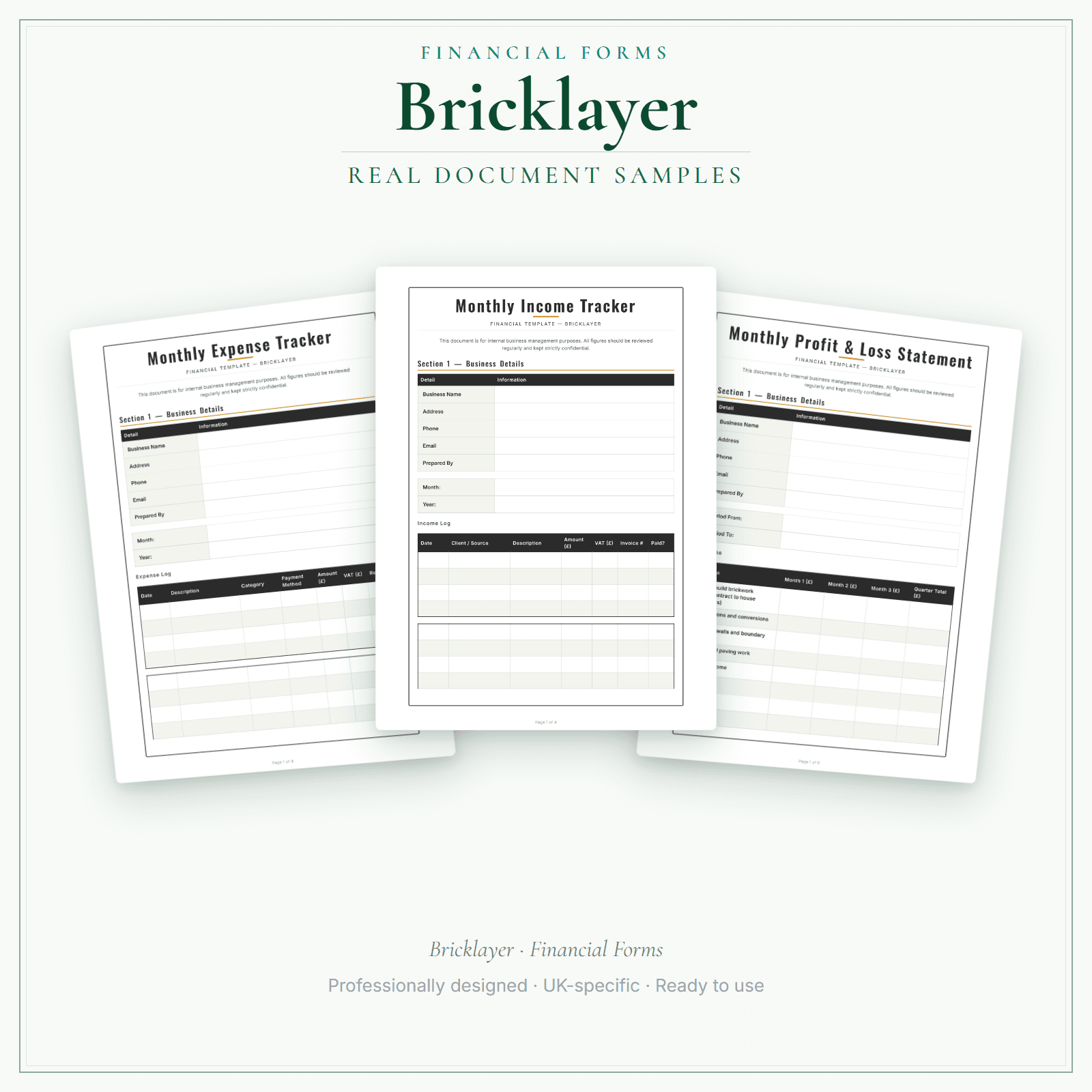 Financial Forms Bundle — Premium — sample document pages