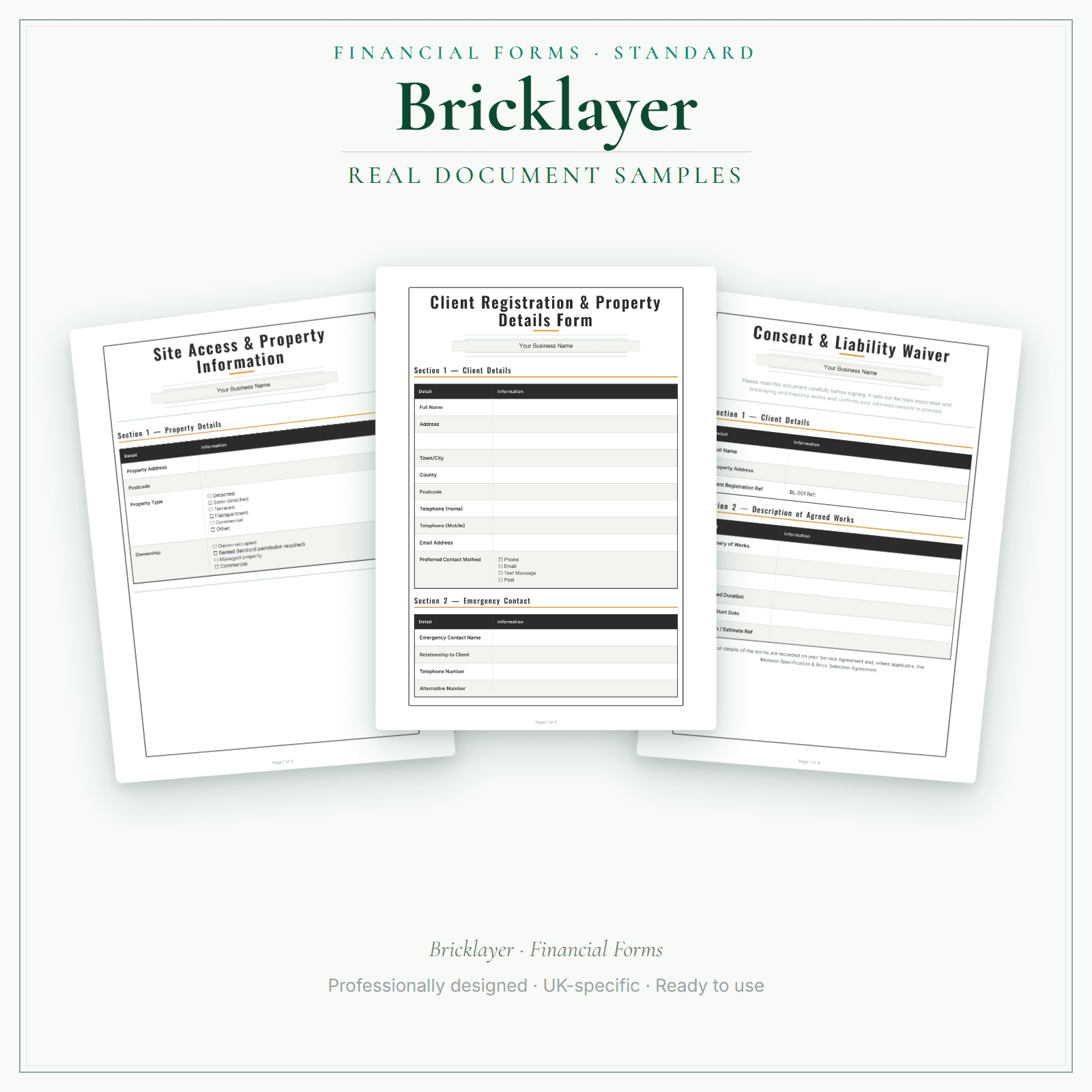 Financial Forms Bundle — Standard — sample document pages