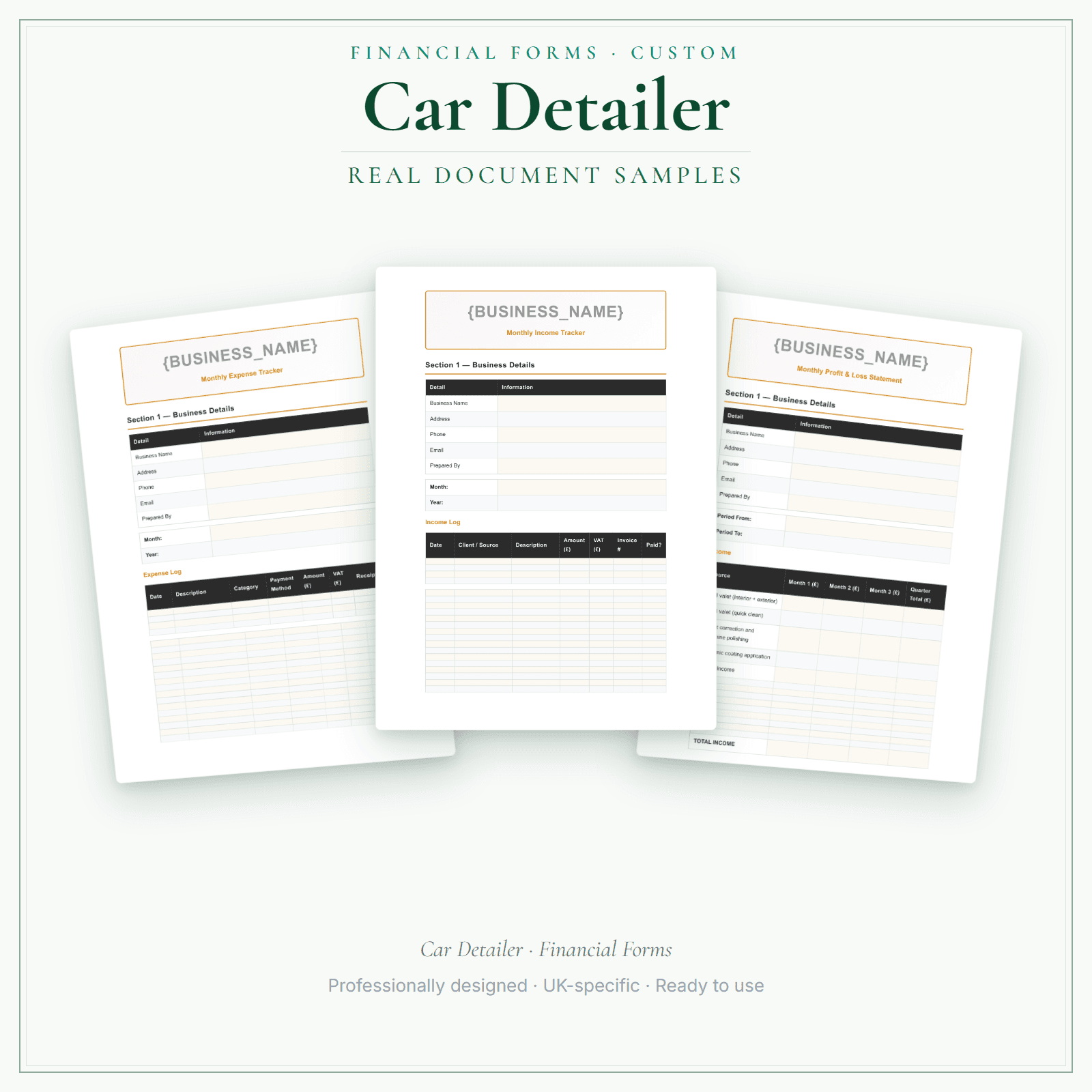 Financial Forms Bundle — Custom — sample document pages