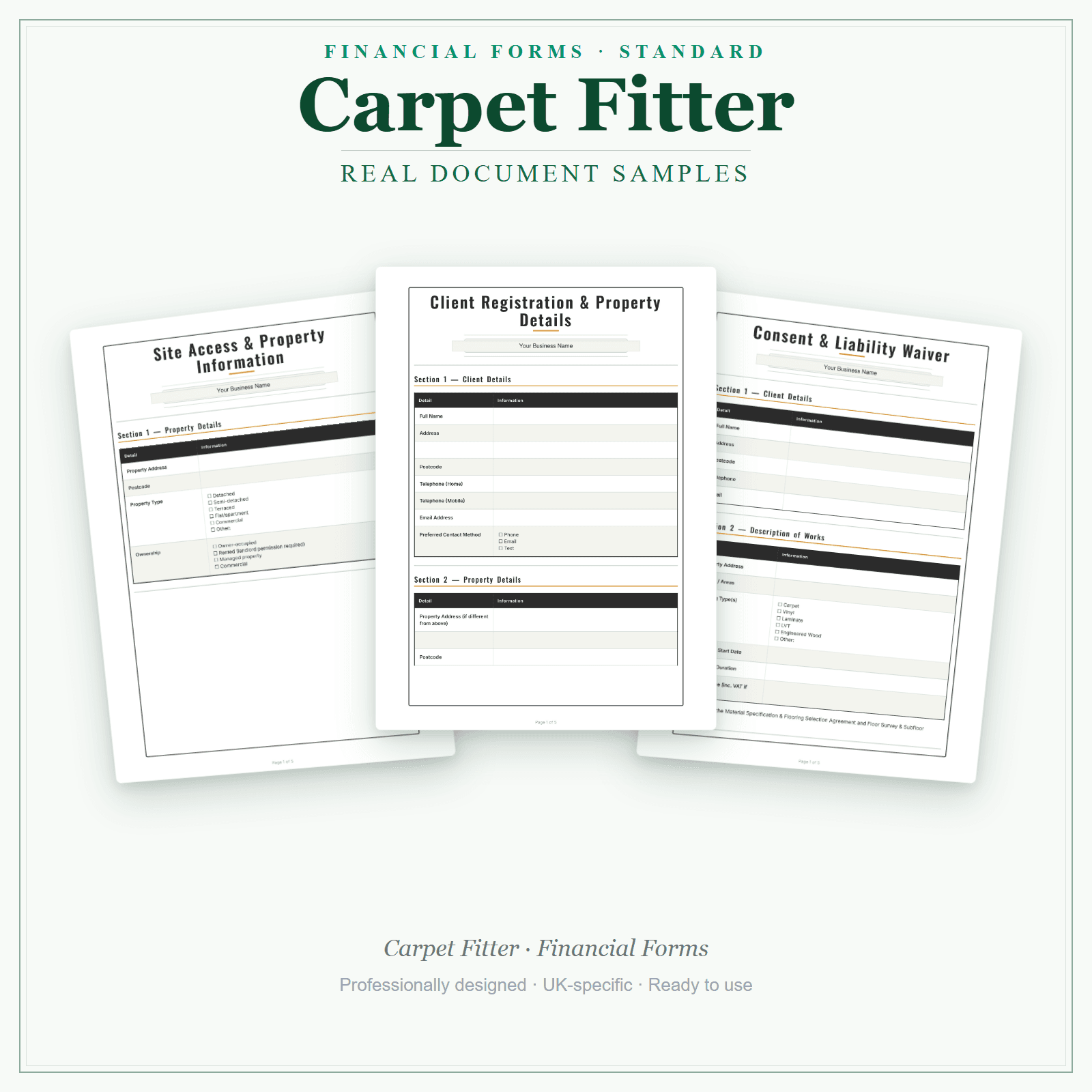 Financial Forms Bundle — Standard — sample document pages