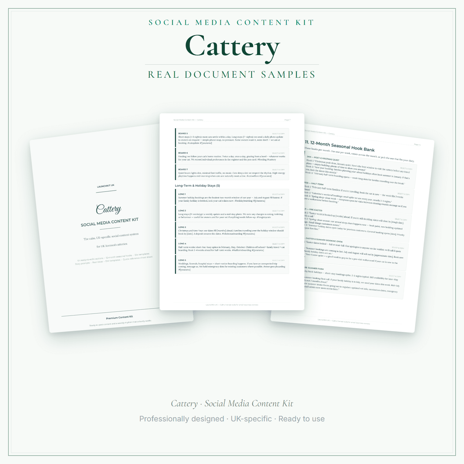 Social Media Content Kit — sample document pages