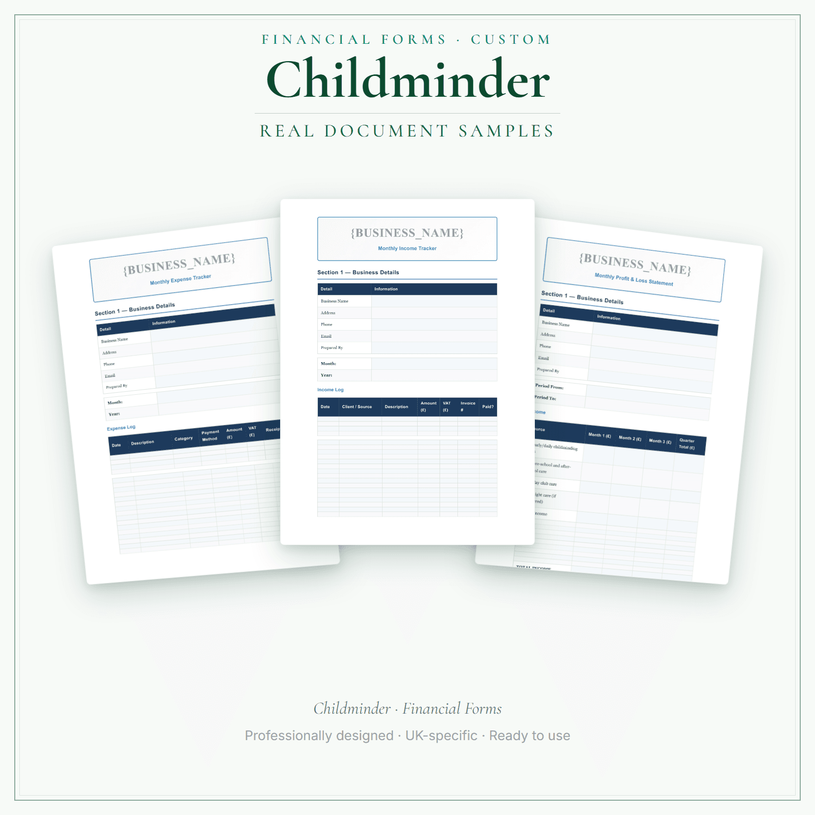 Financial Forms Bundle — Custom — sample document pages