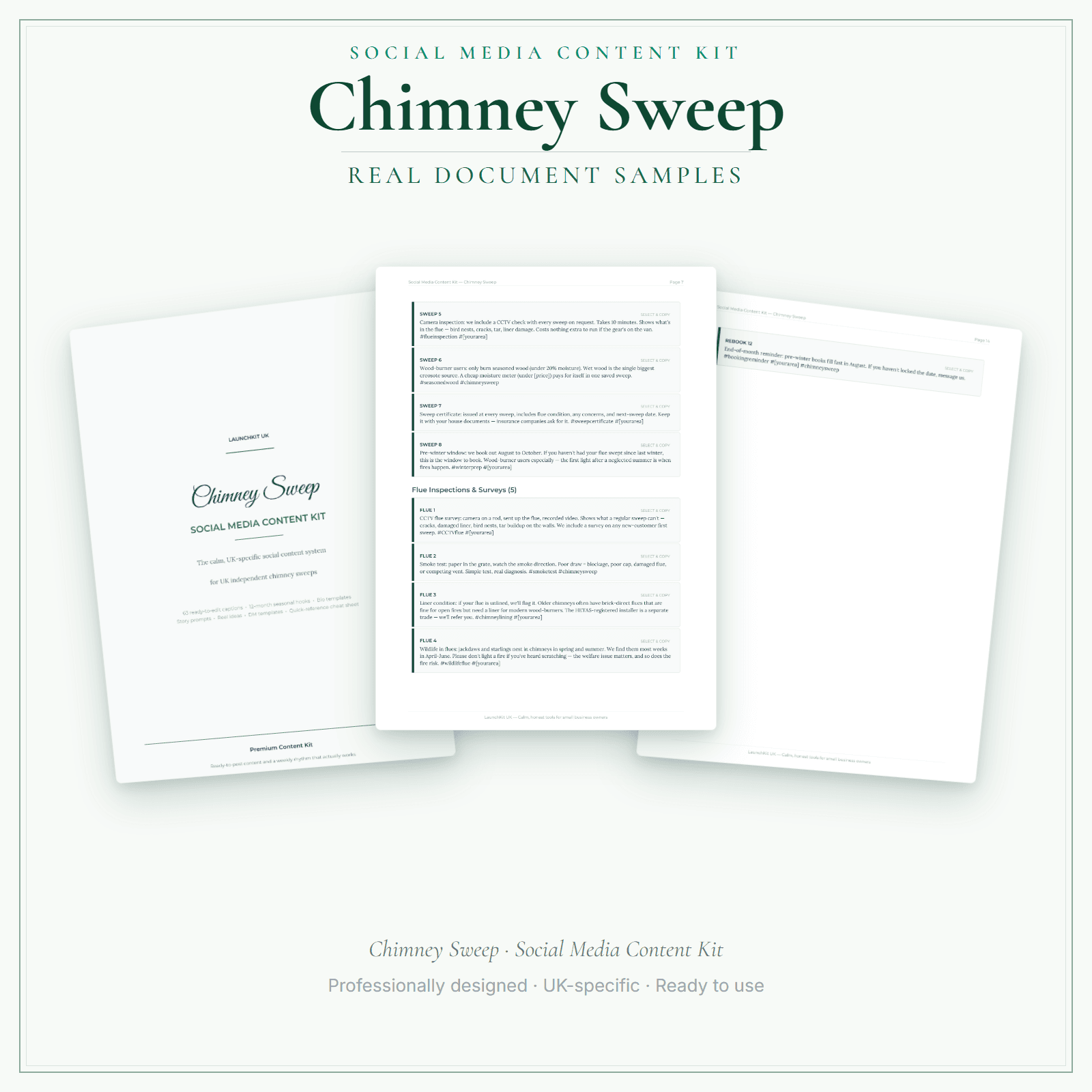 Social Media Content Kit — sample document pages