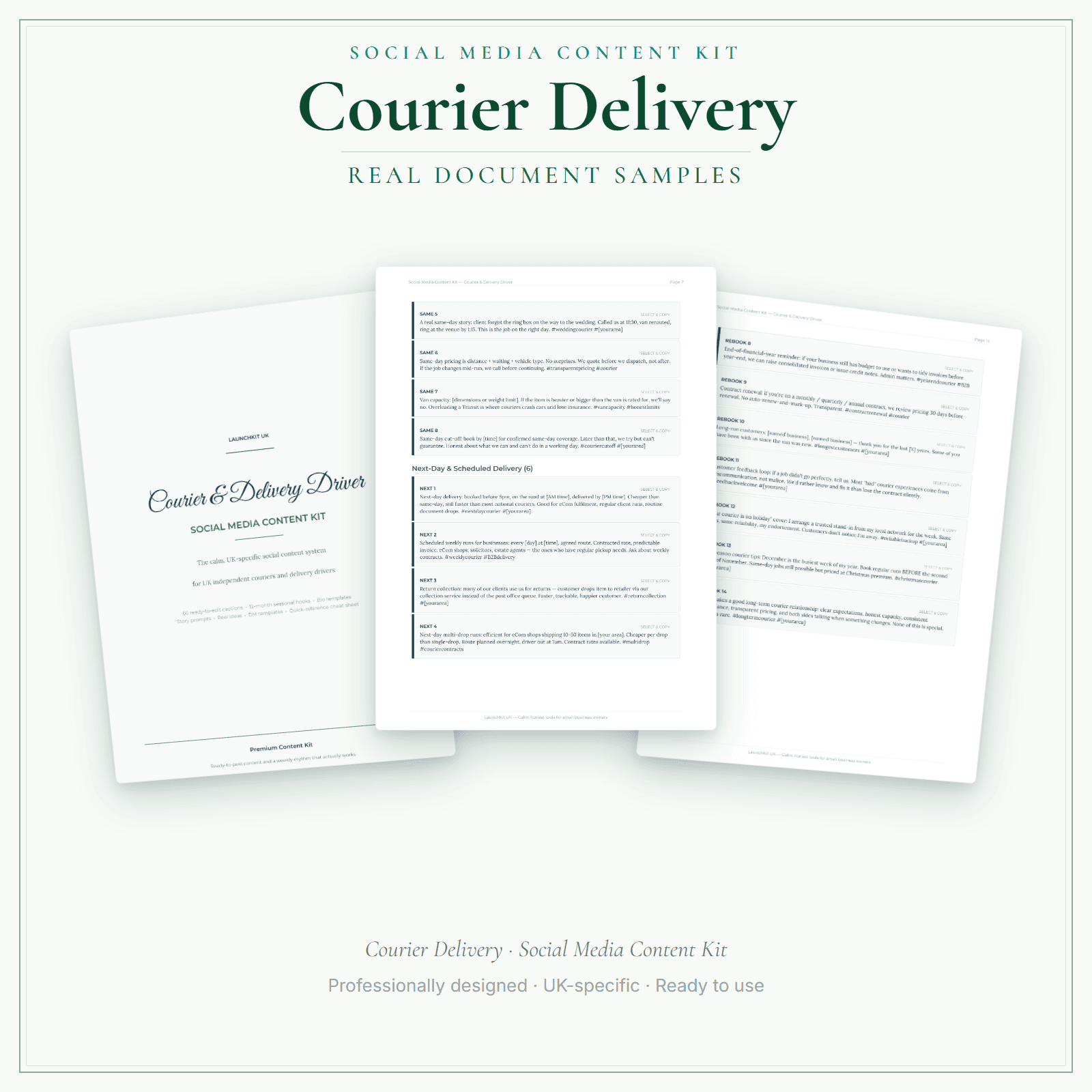 Social Media Content Kit — sample document pages