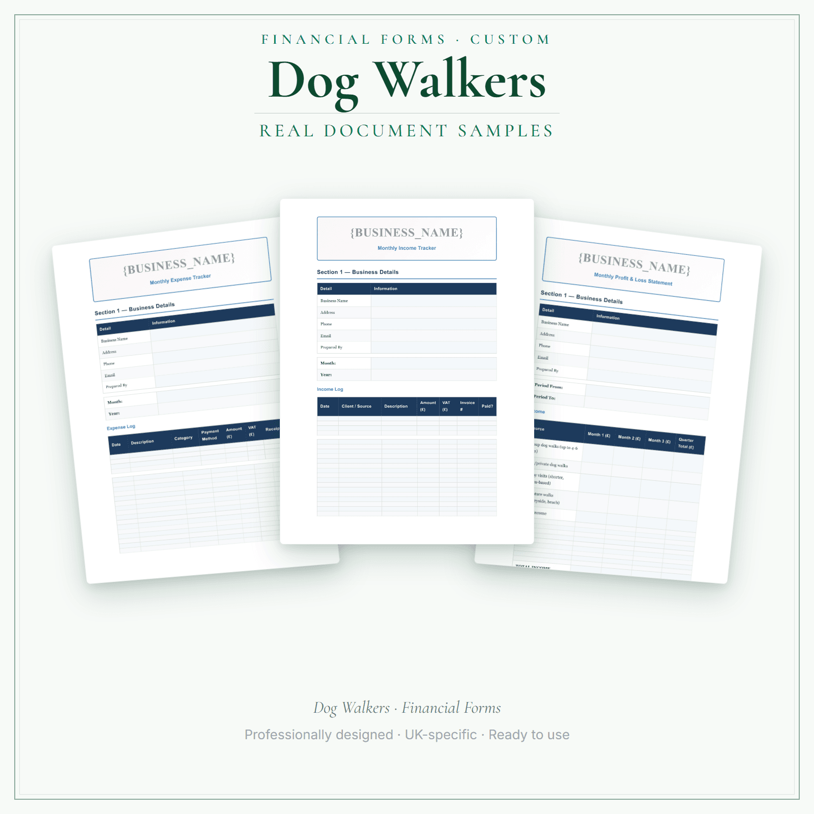 Financial Forms Bundle — Custom — sample document pages