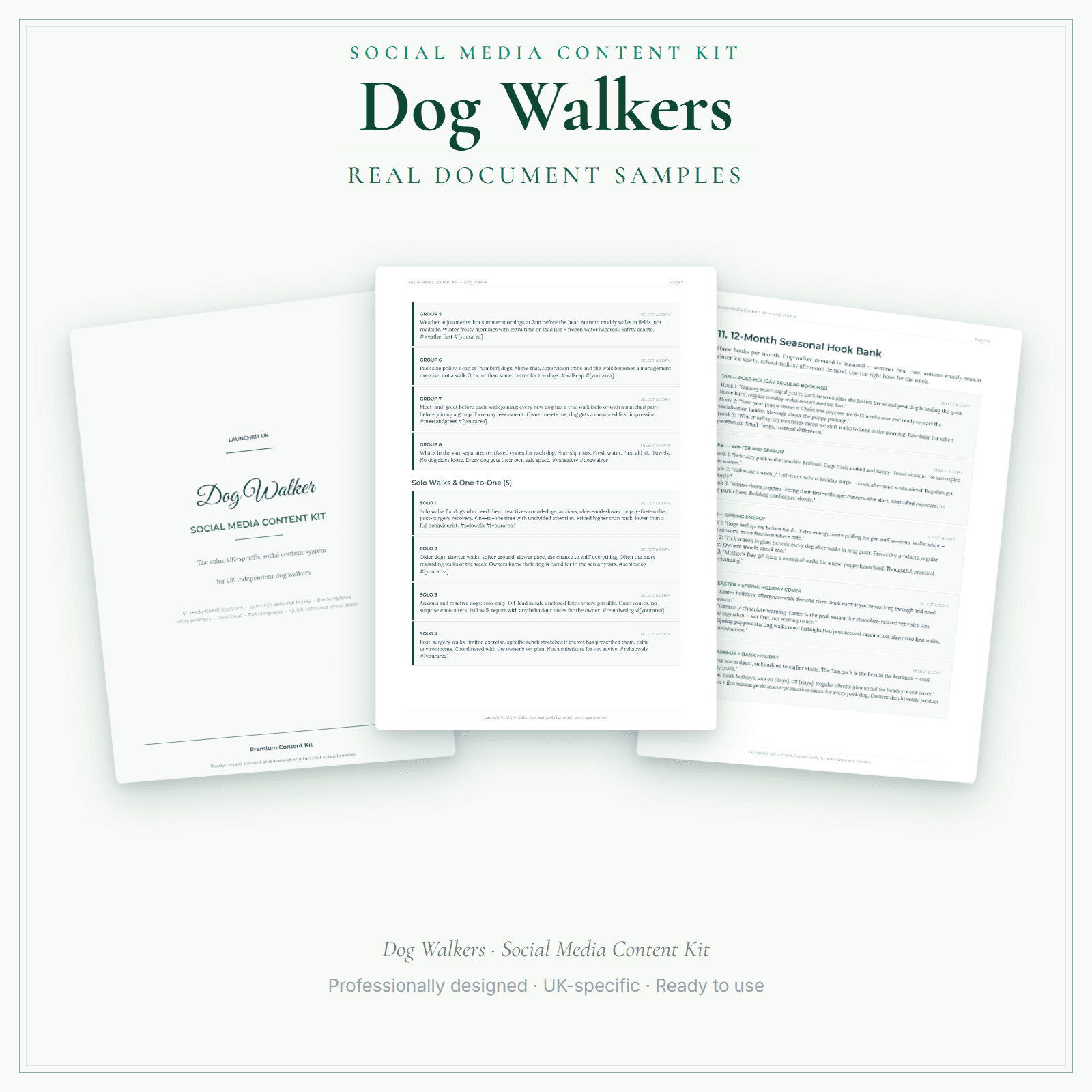 Social Media Content Kit — sample document pages