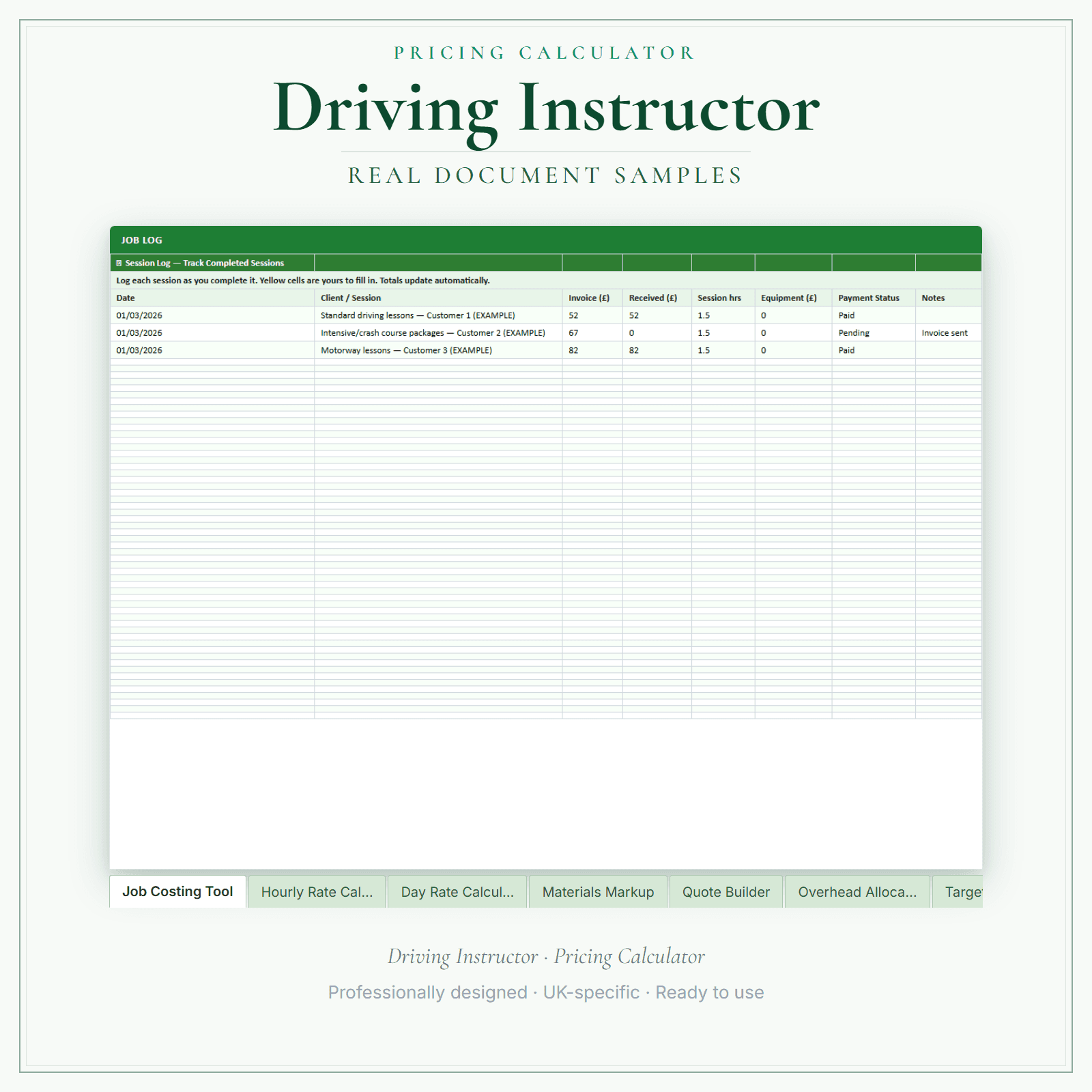 Pricing Calculator — Premium — sample document pages