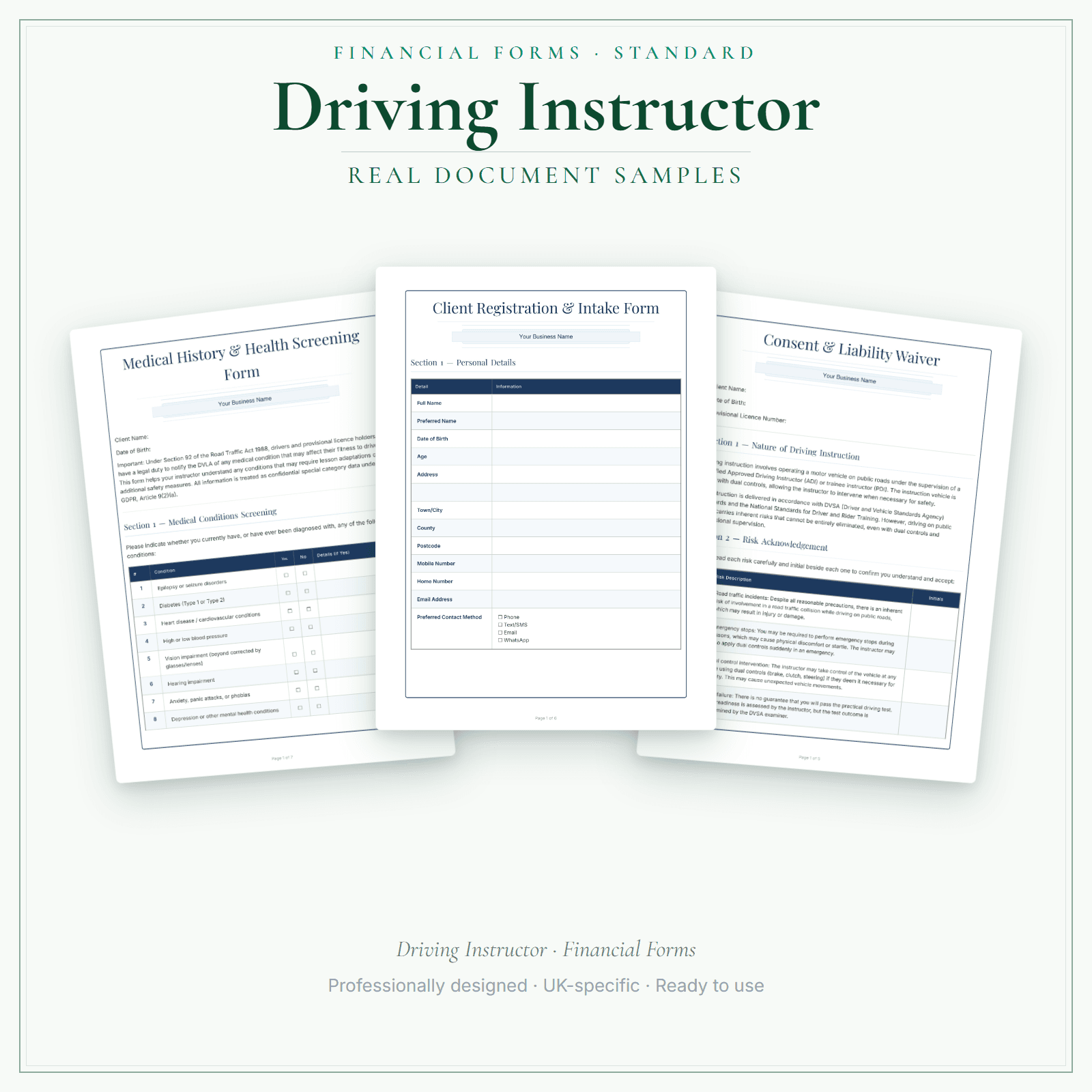 Financial Forms Bundle — Standard — sample document pages