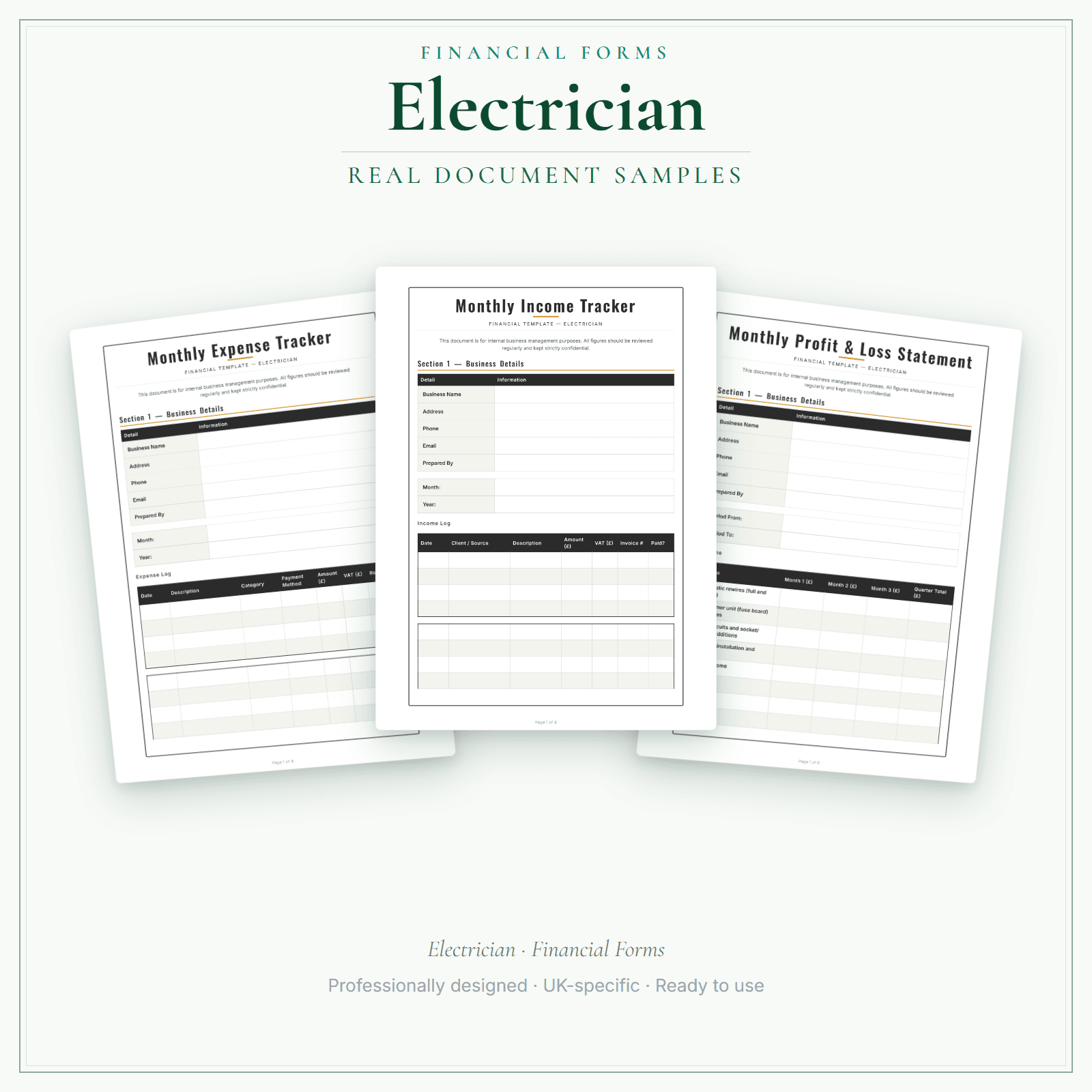 Financial Forms Bundle — Premium — sample document pages