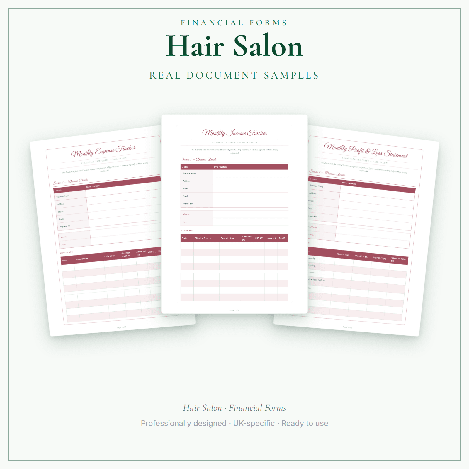 Financial Forms Bundle — Premium — sample document pages