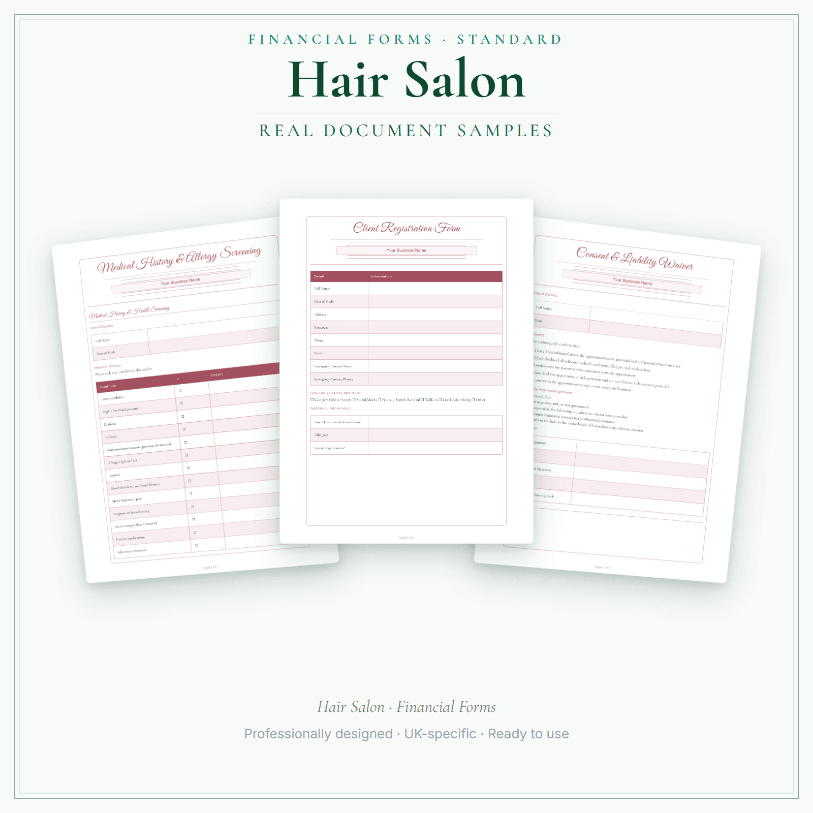 Financial Forms Bundle — Standard — sample document pages