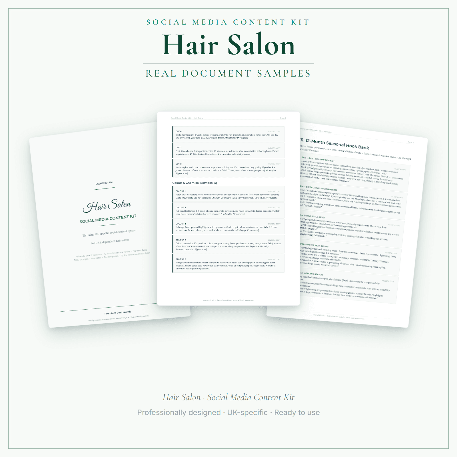 Social Media Content Kit — sample document pages