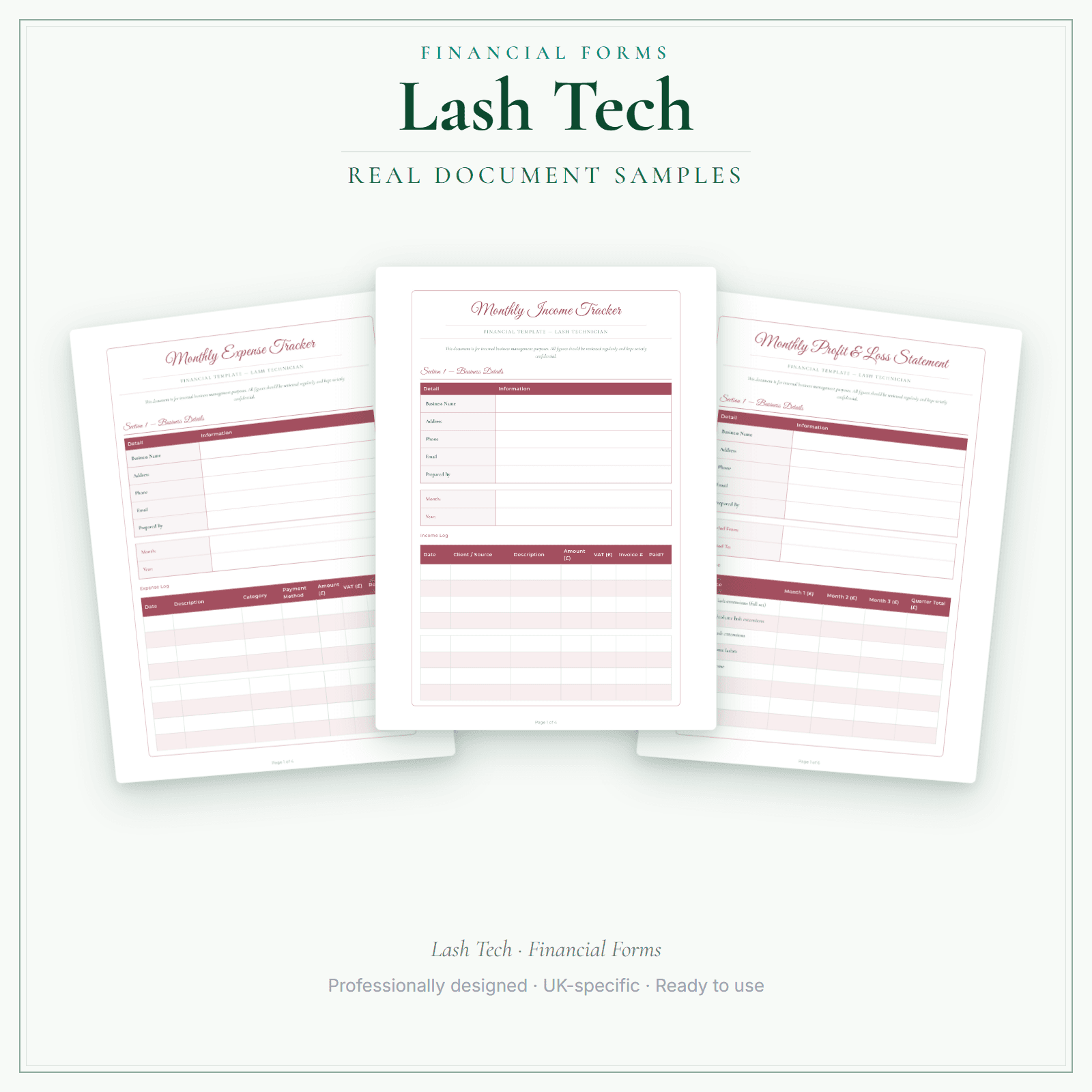 Financial Forms Bundle — Premium — sample document pages