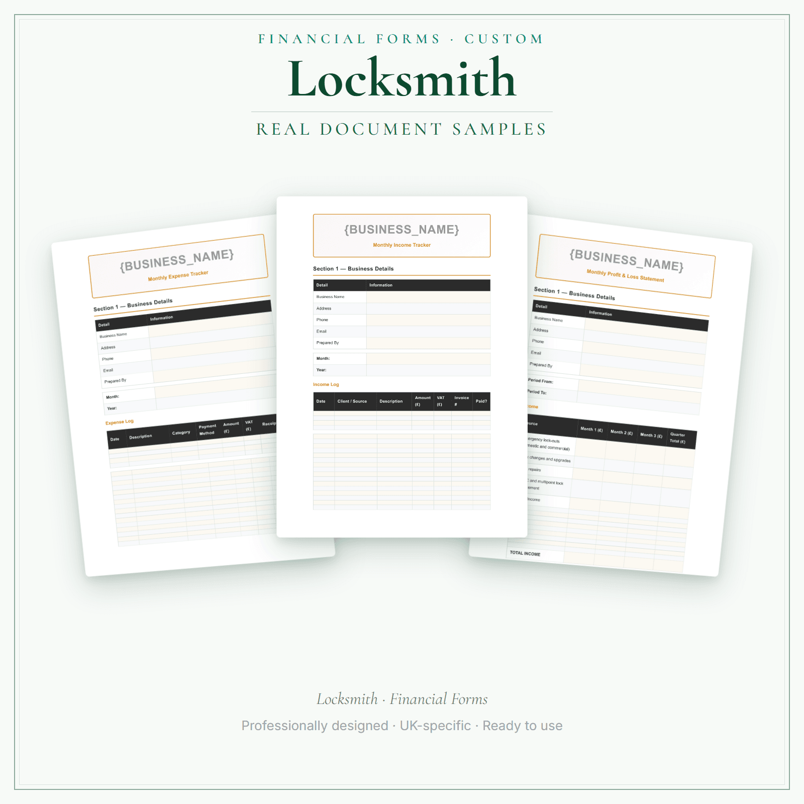 Financial Forms Bundle — Custom — sample document pages