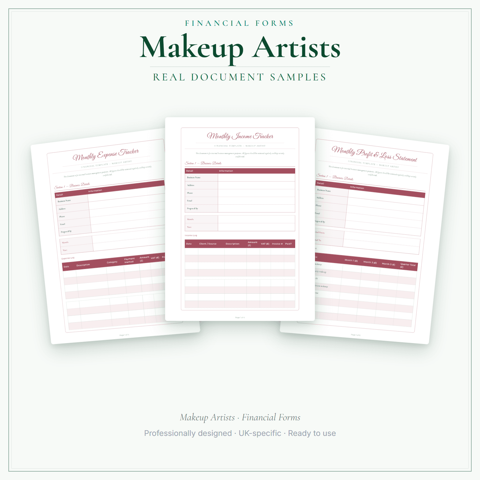 Financial Forms Bundle — Premium — sample document pages