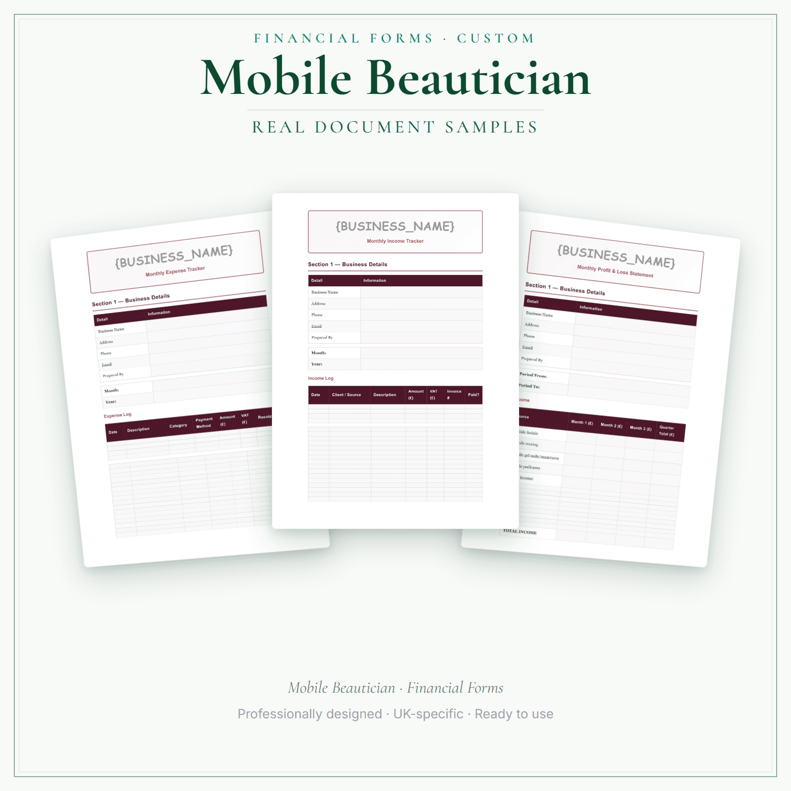 Financial Forms Bundle — Custom — sample document pages