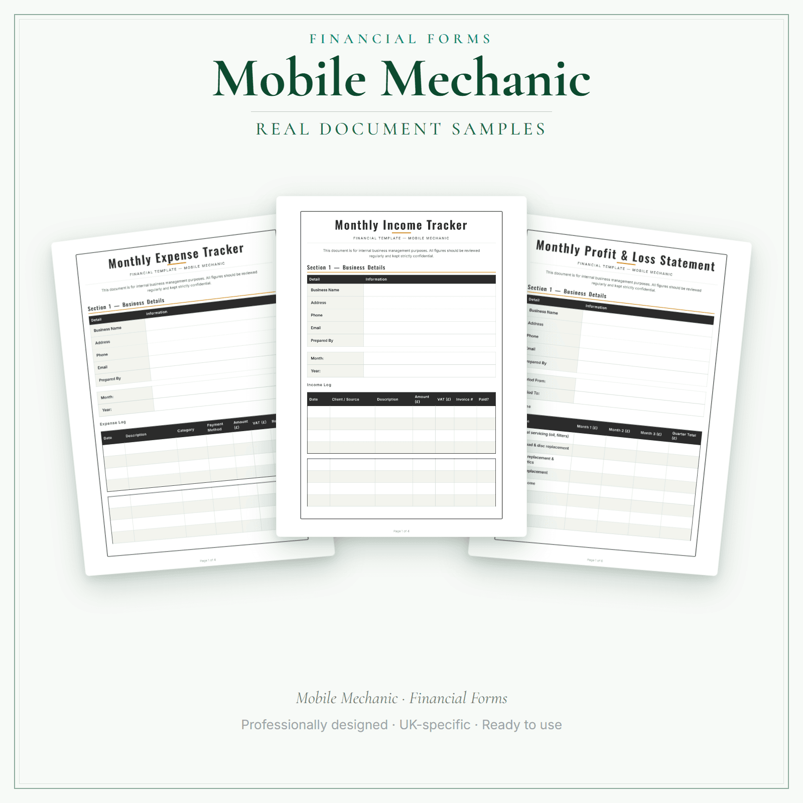 Financial Forms Bundle — Premium — sample document pages