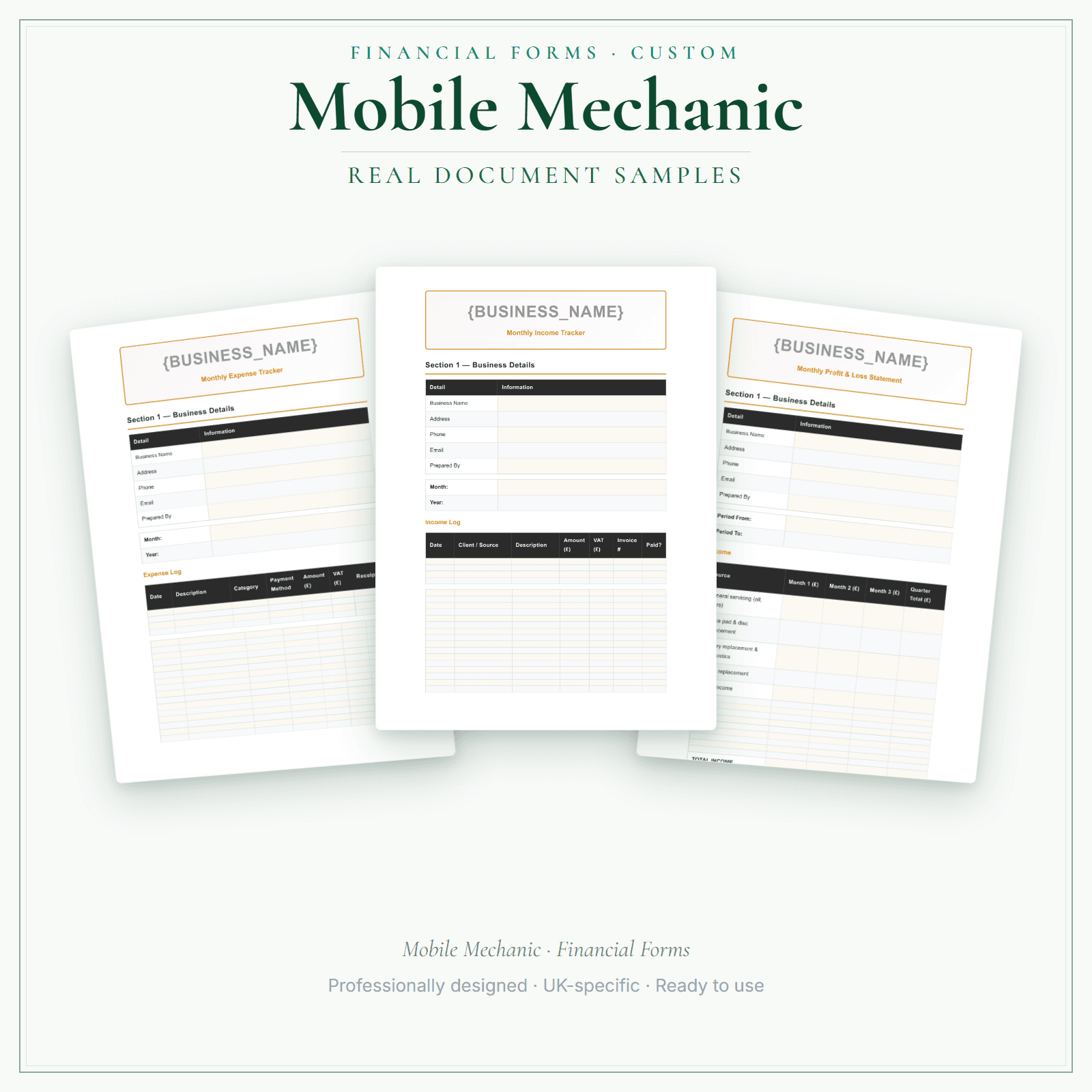 Financial Forms Bundle — Custom — sample document pages