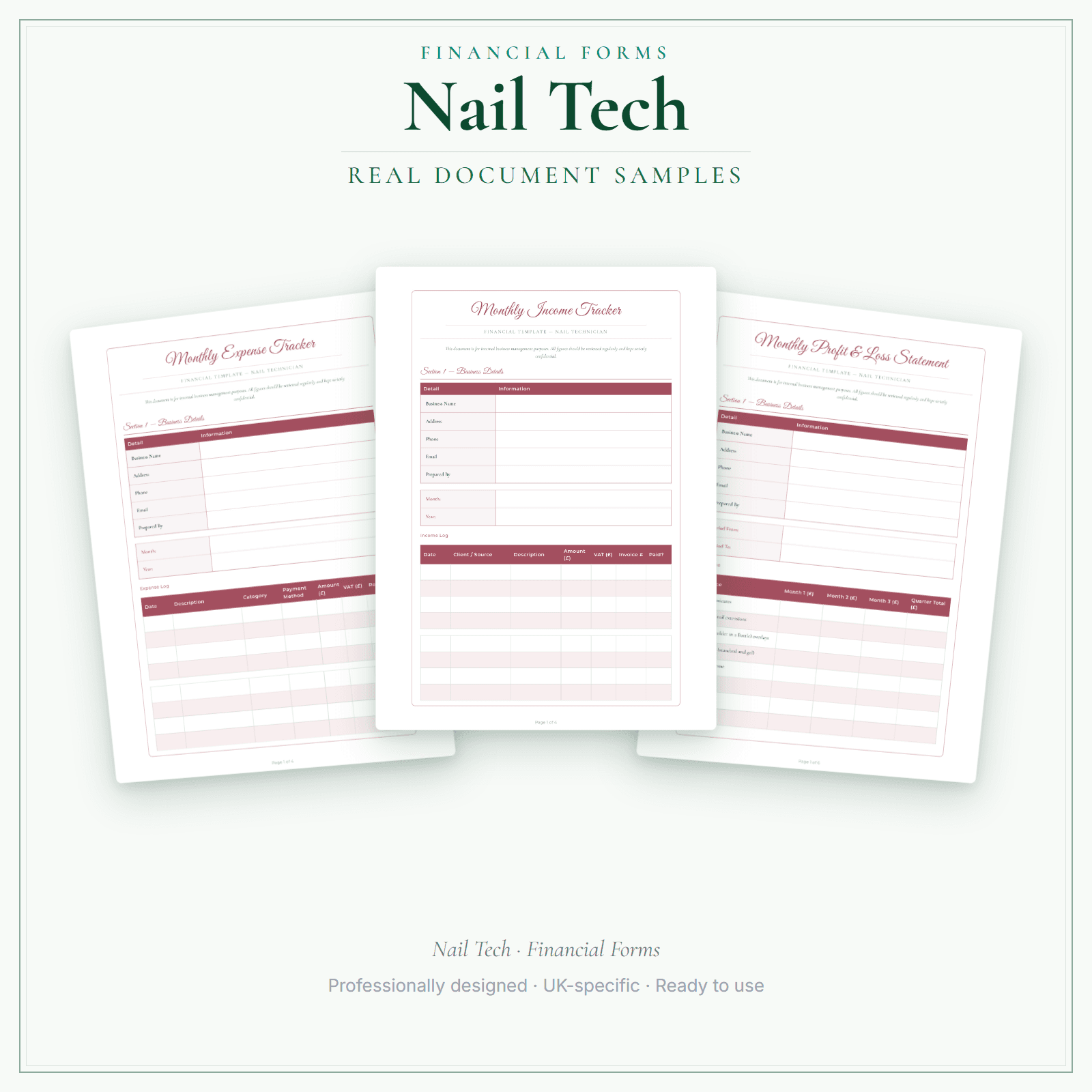 Financial Forms Bundle — Premium — sample document pages