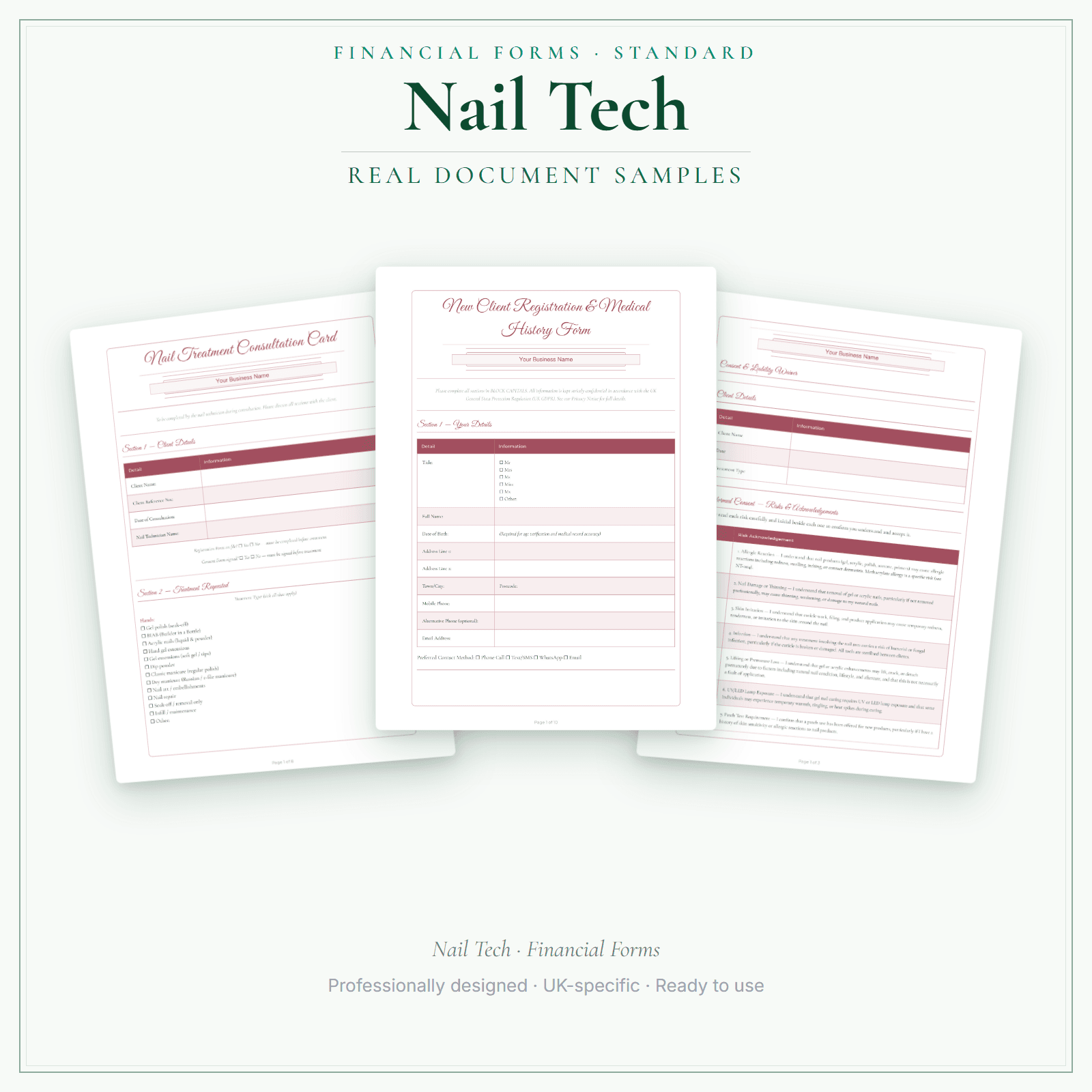 Financial Forms Bundle — Standard — sample document pages