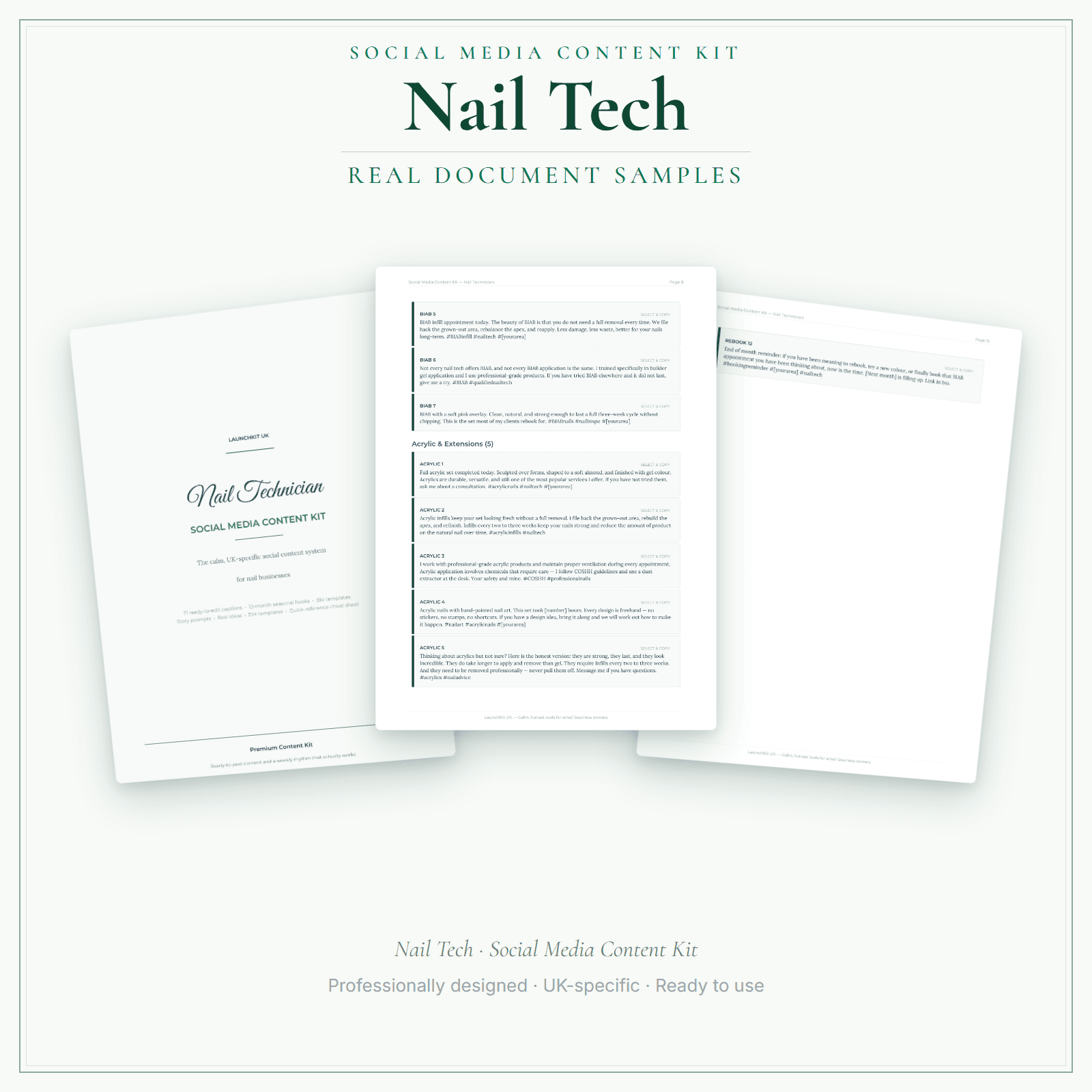 Social Media Content Kit — sample document pages