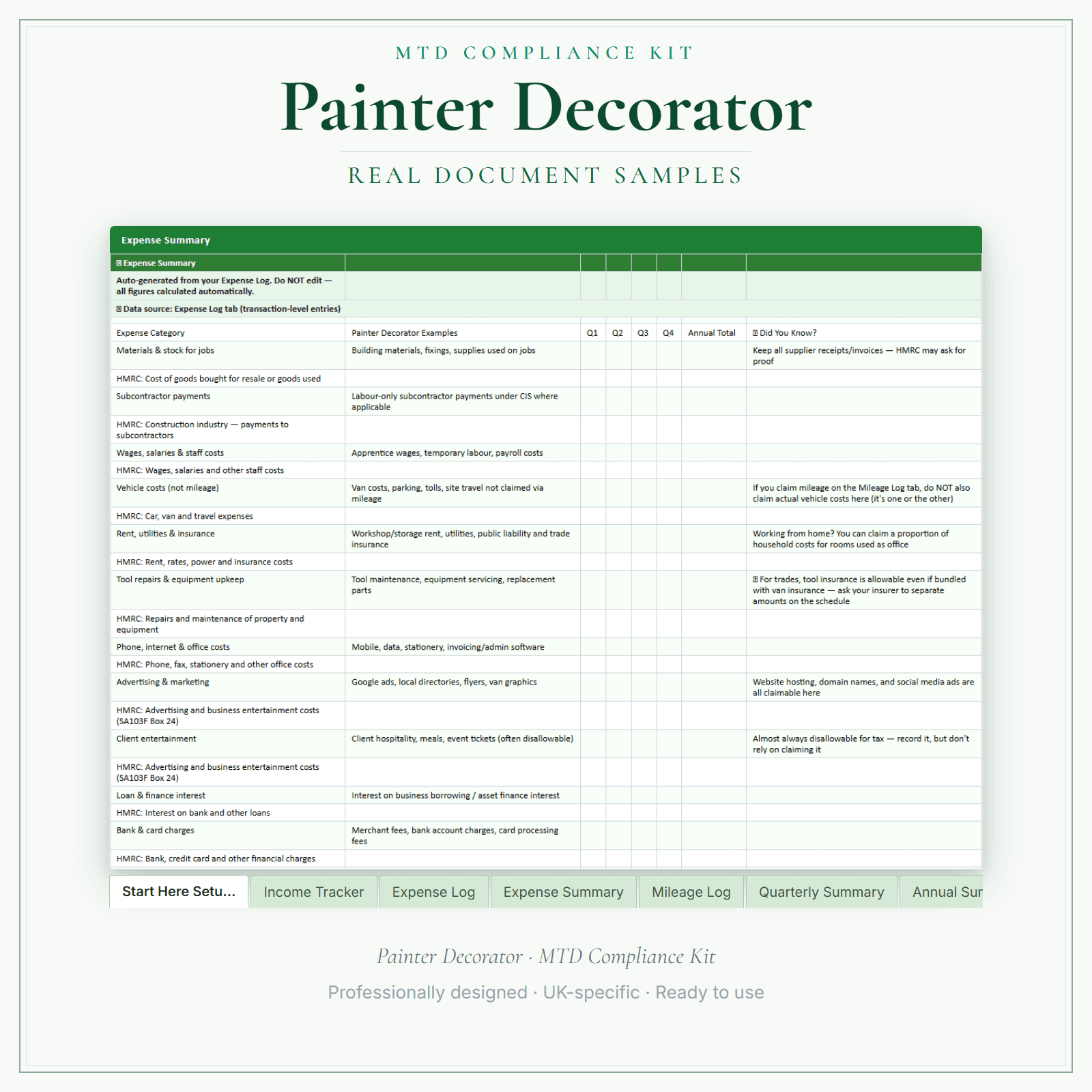 MTD Compliance Kit — Premium — sample document pages
