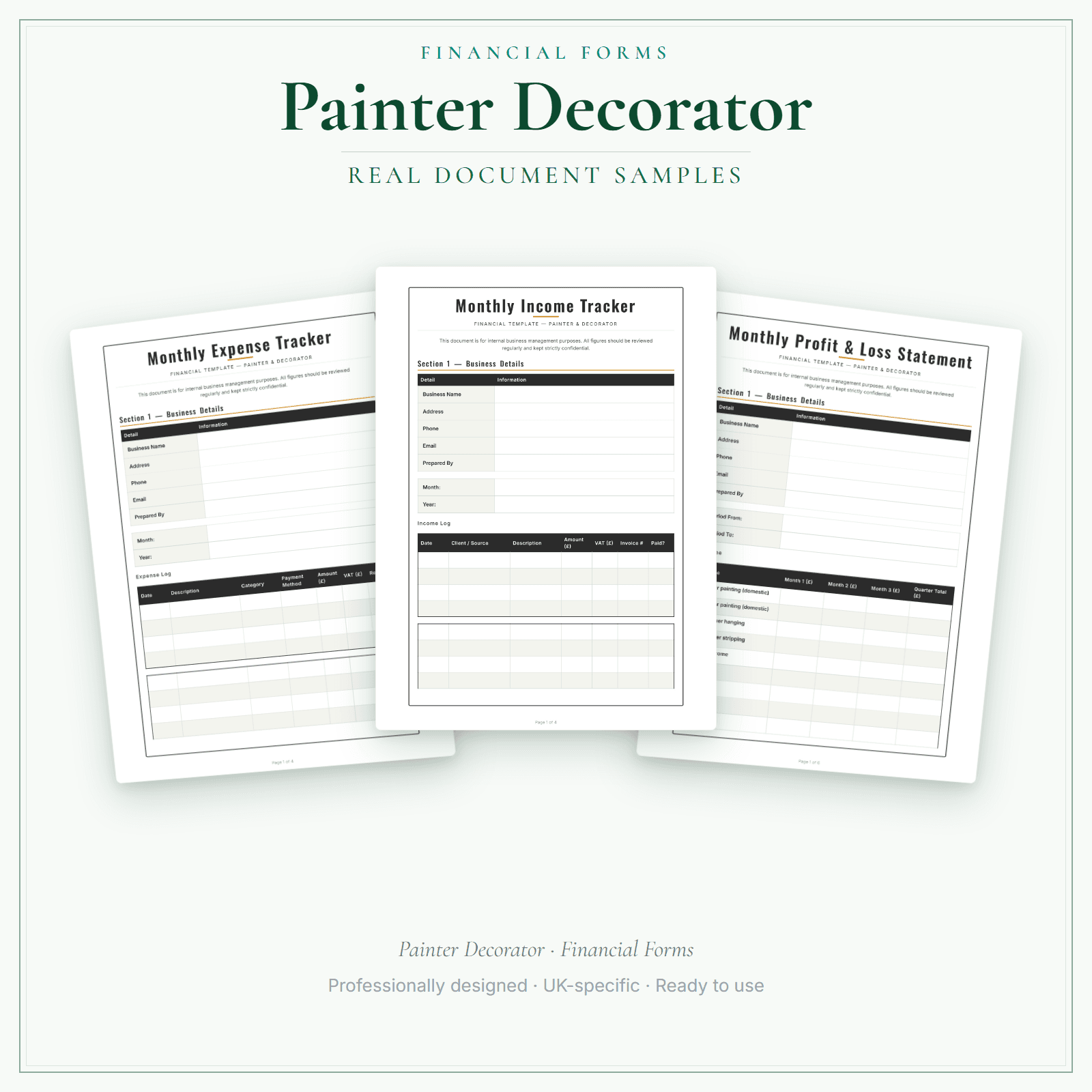 Financial Forms Bundle — Premium — sample document pages