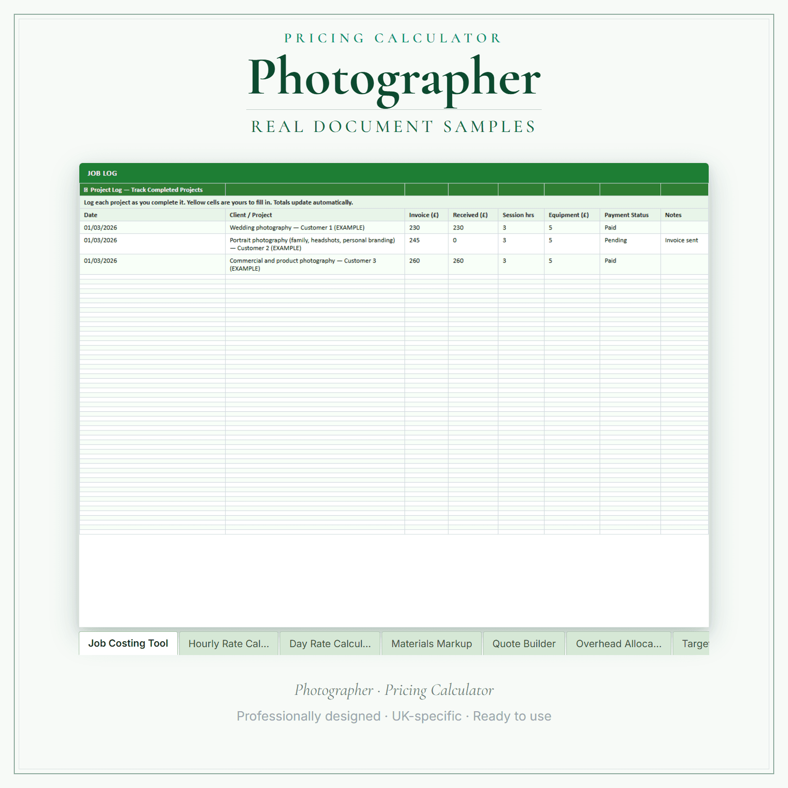 Pricing Calculator — Premium — sample document pages
