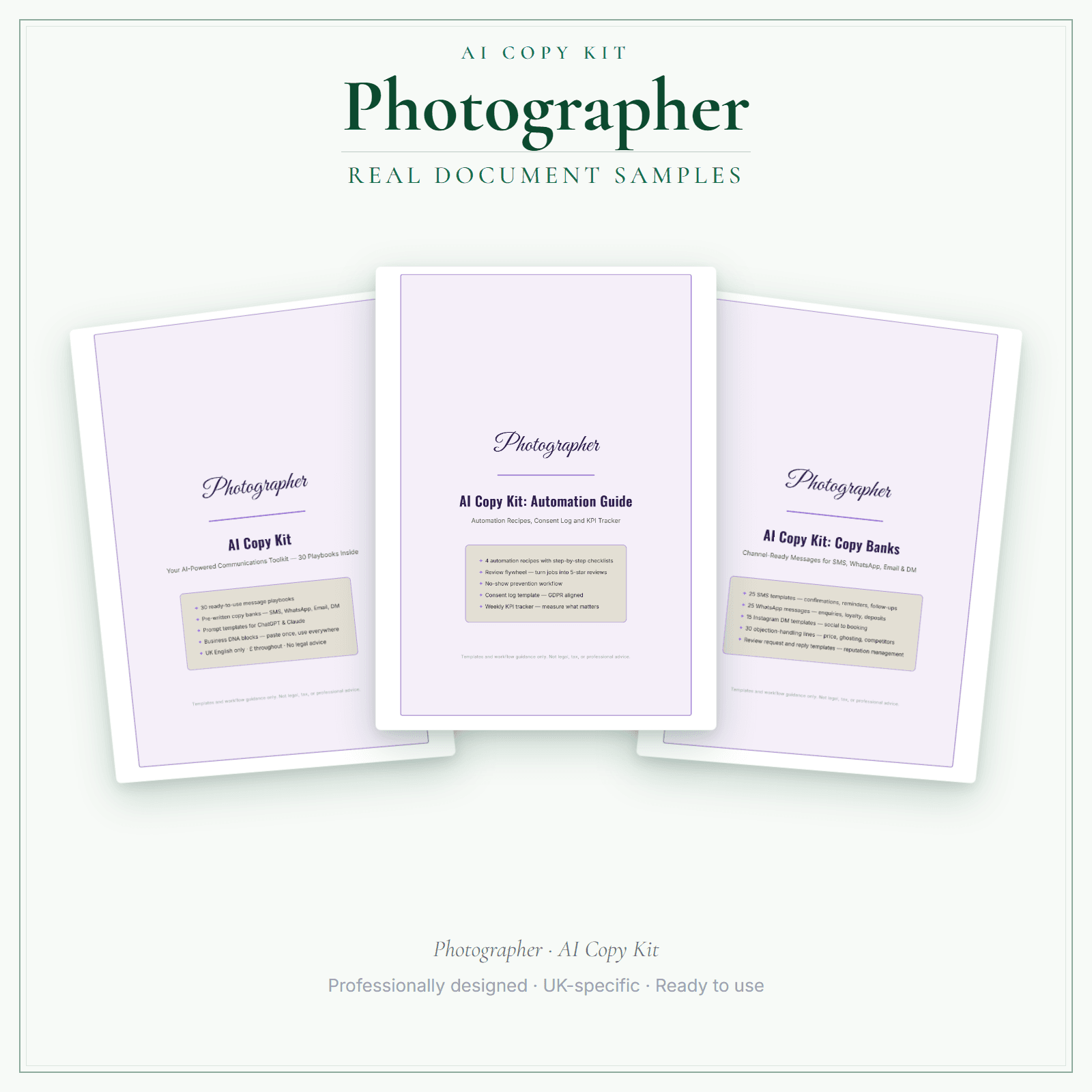 AI Copy Kit — sample document pages