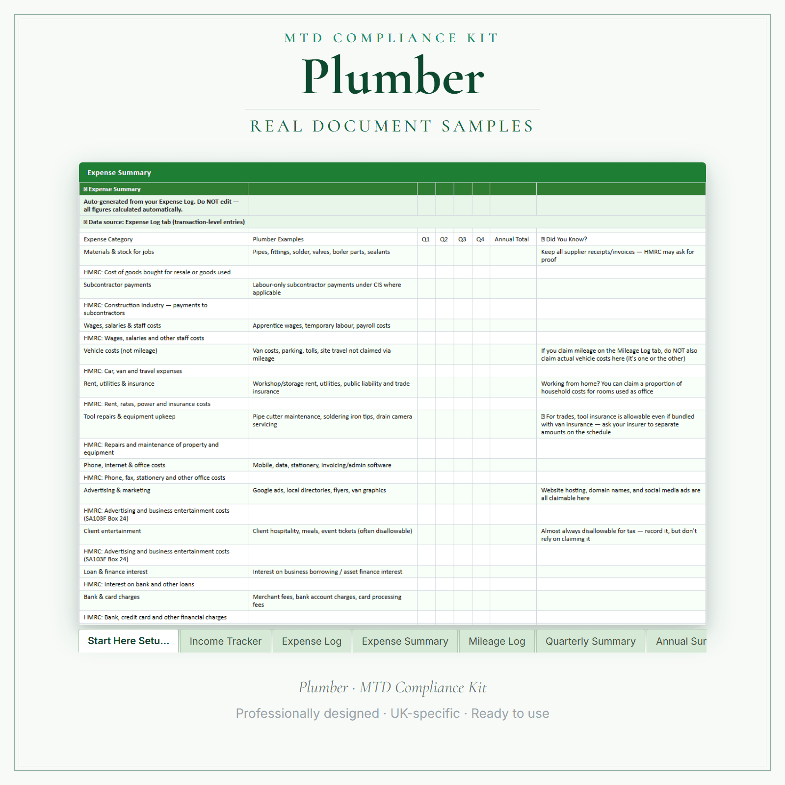 MTD Compliance Kit — Premium — sample document pages