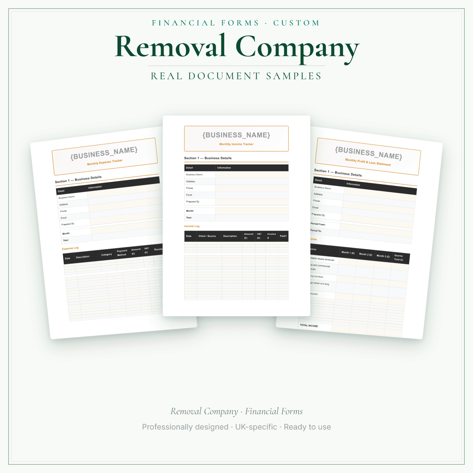 Financial Forms Bundle — Custom — sample document pages