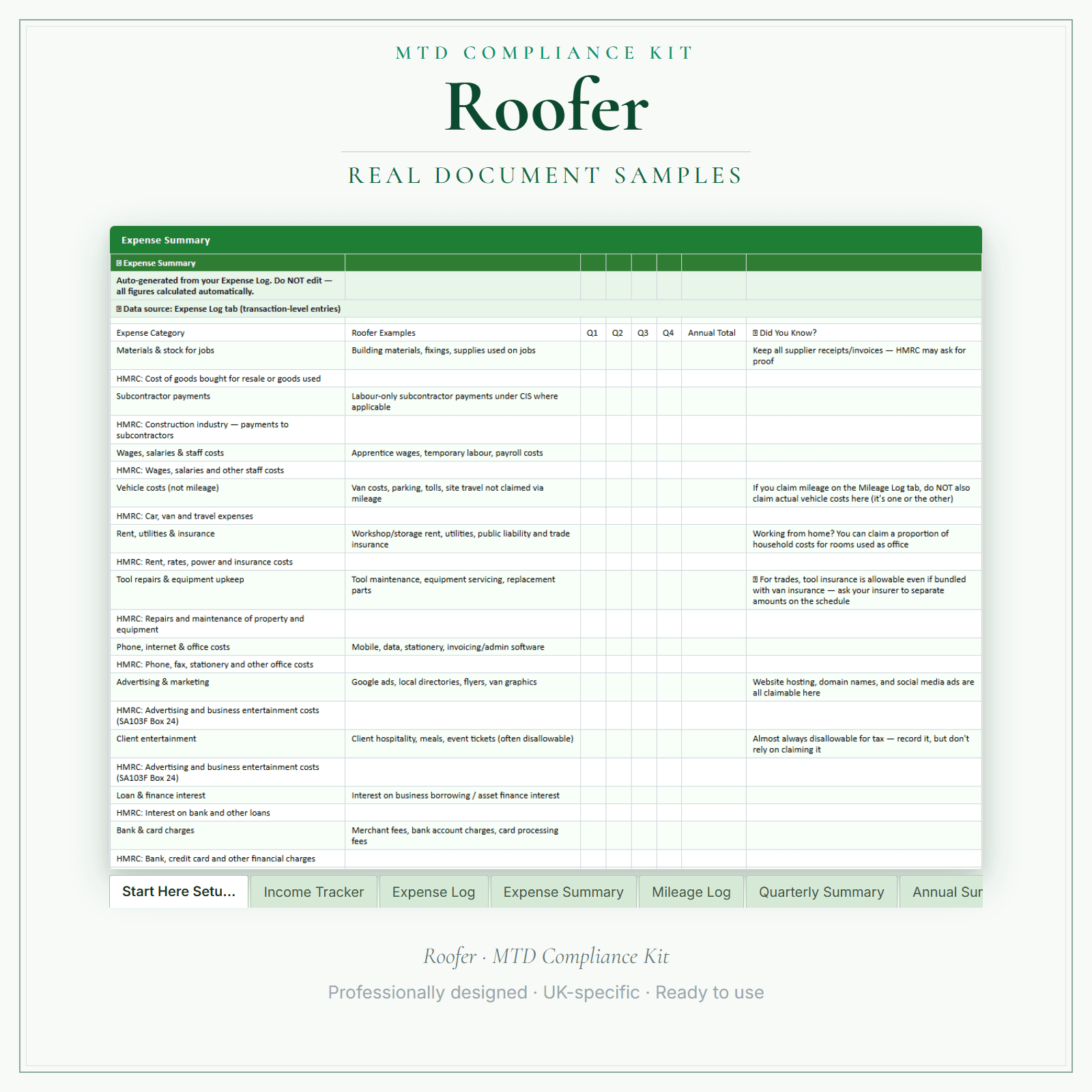 MTD Compliance Kit — Premium — sample document pages