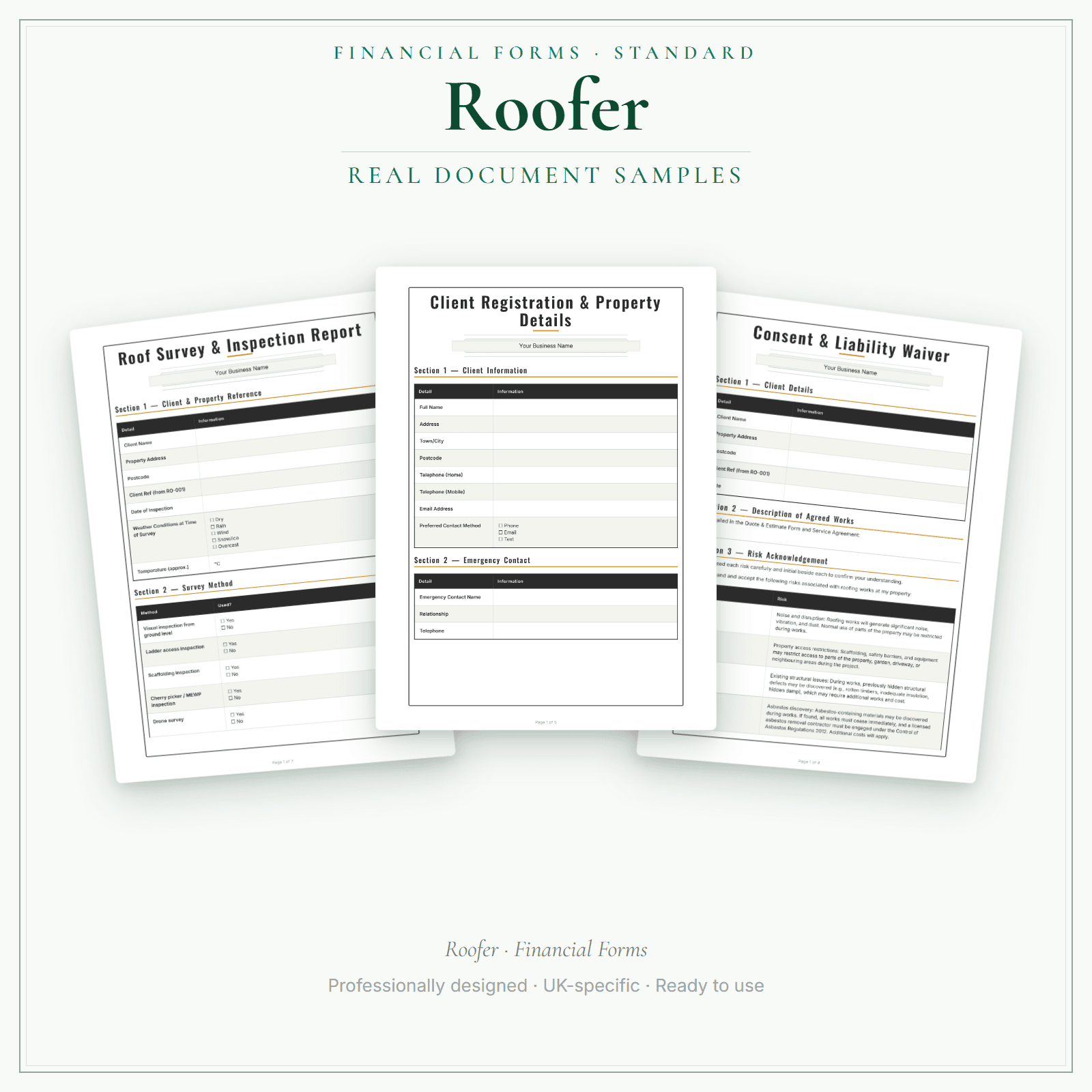 Financial Forms Bundle — Standard — sample document pages