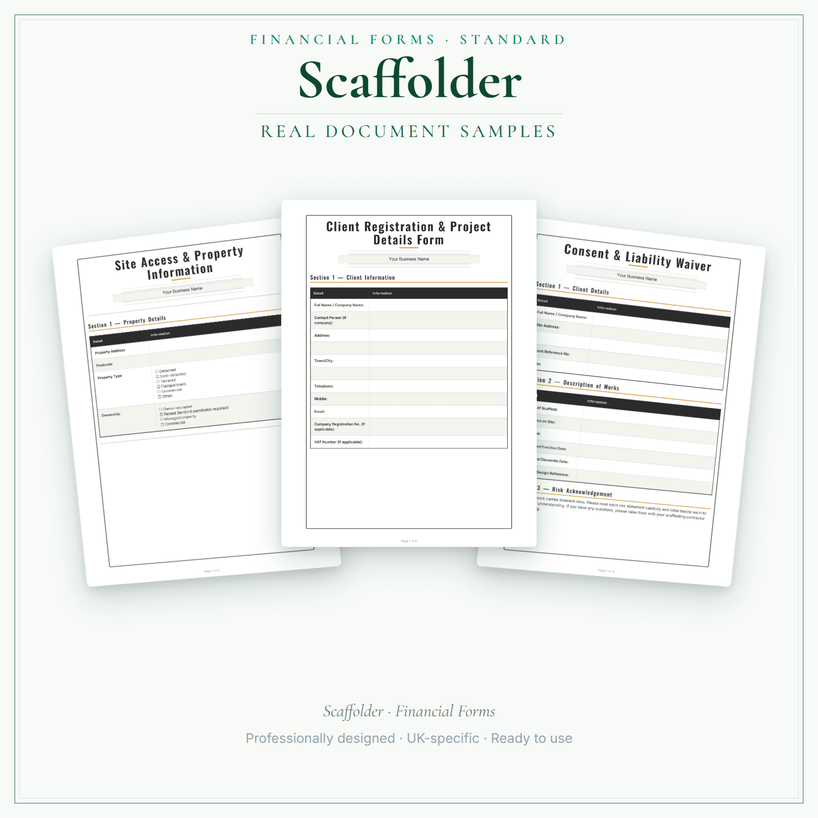 Financial Forms Bundle — Standard — sample document pages