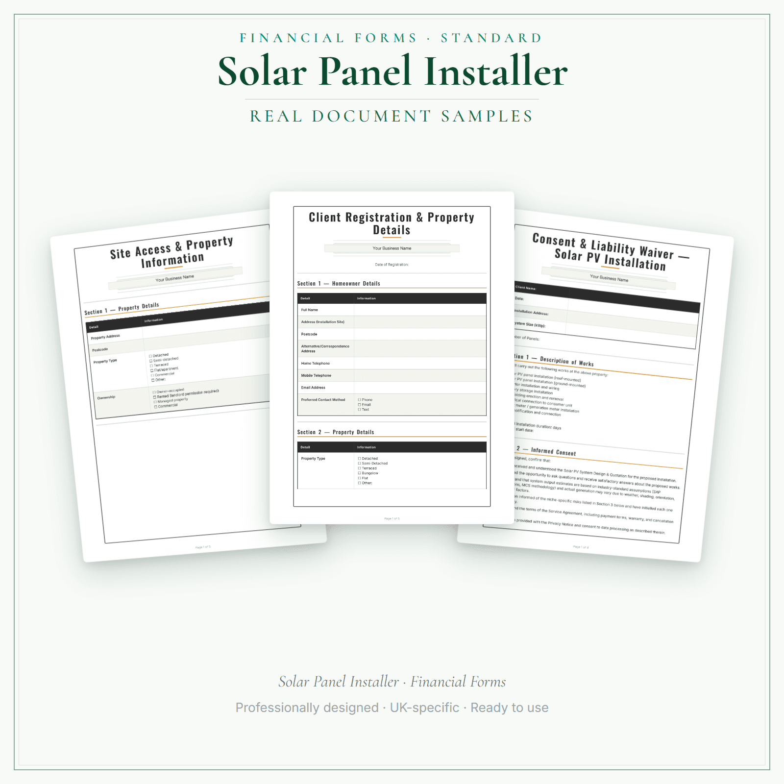 Financial Forms Bundle — Standard — sample document pages