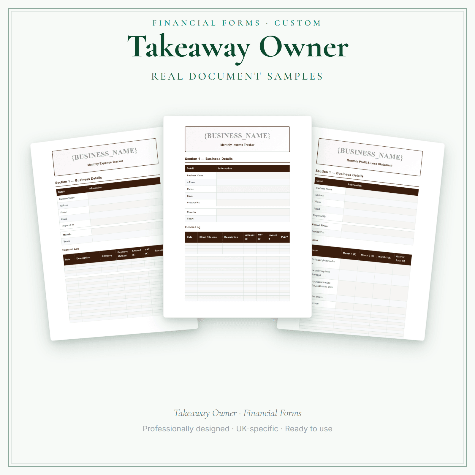 Financial Forms Bundle — Custom — sample document pages