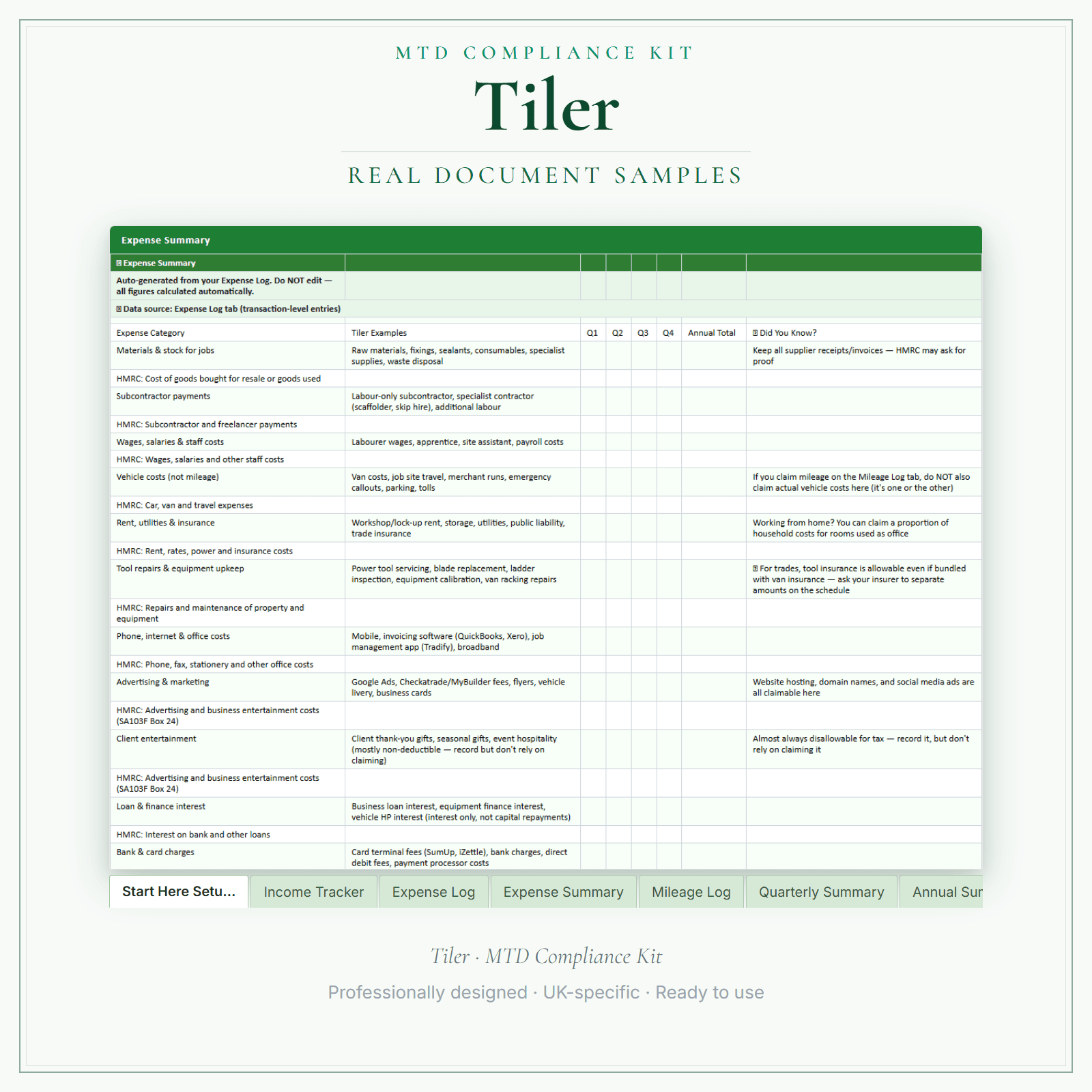 MTD Compliance Kit — Premium — sample document pages
