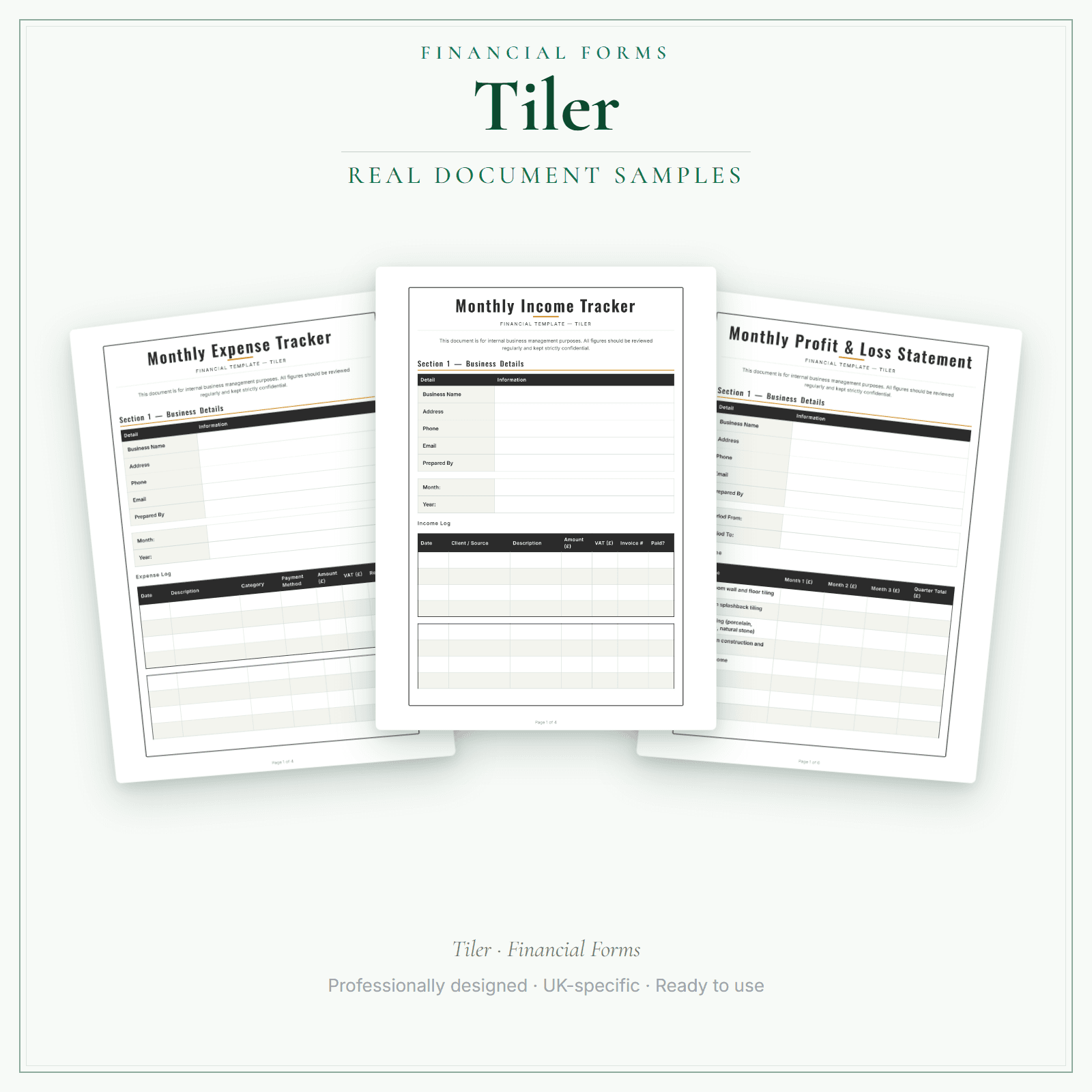 Financial Forms Bundle — Premium — sample document pages