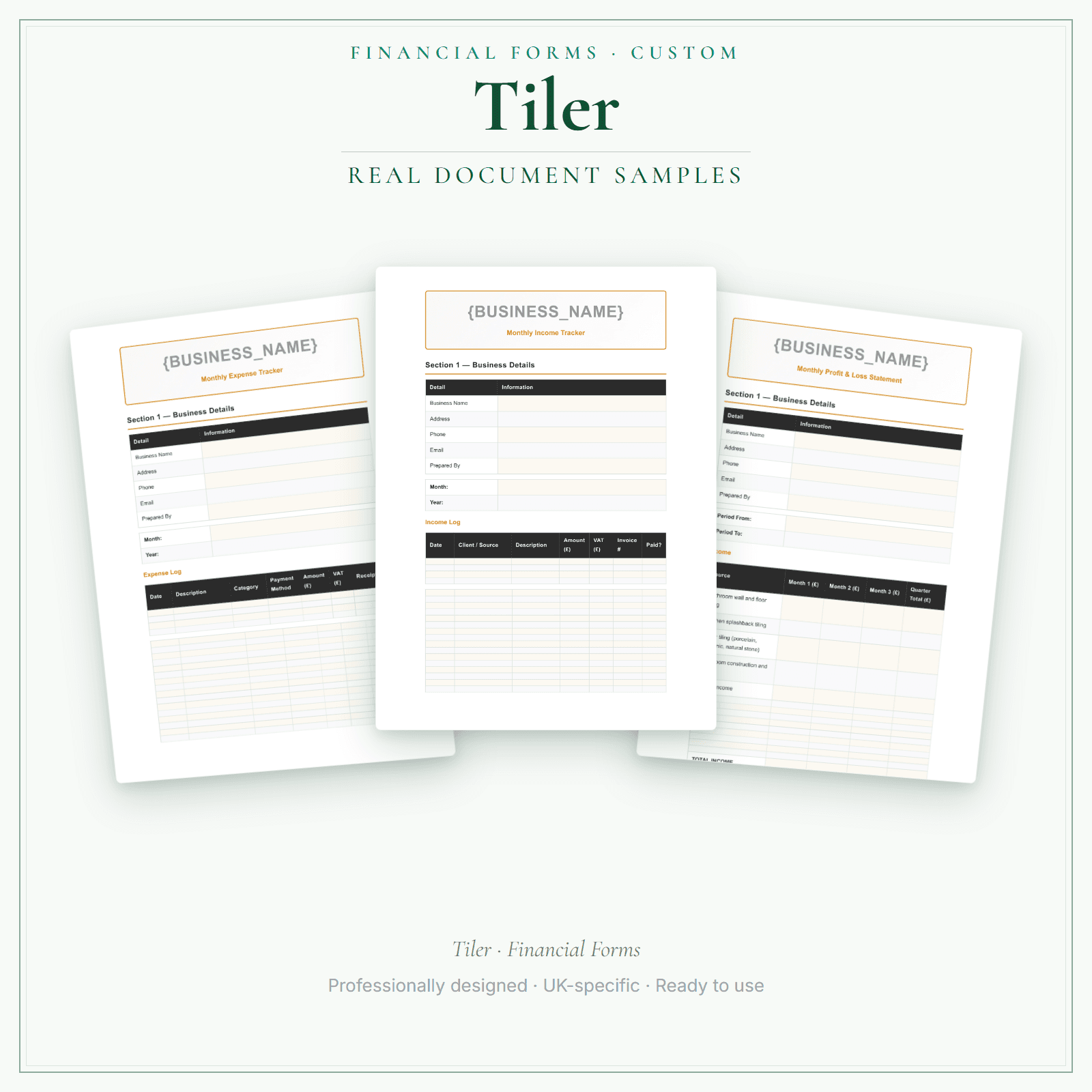 Financial Forms Bundle — Custom — sample document pages