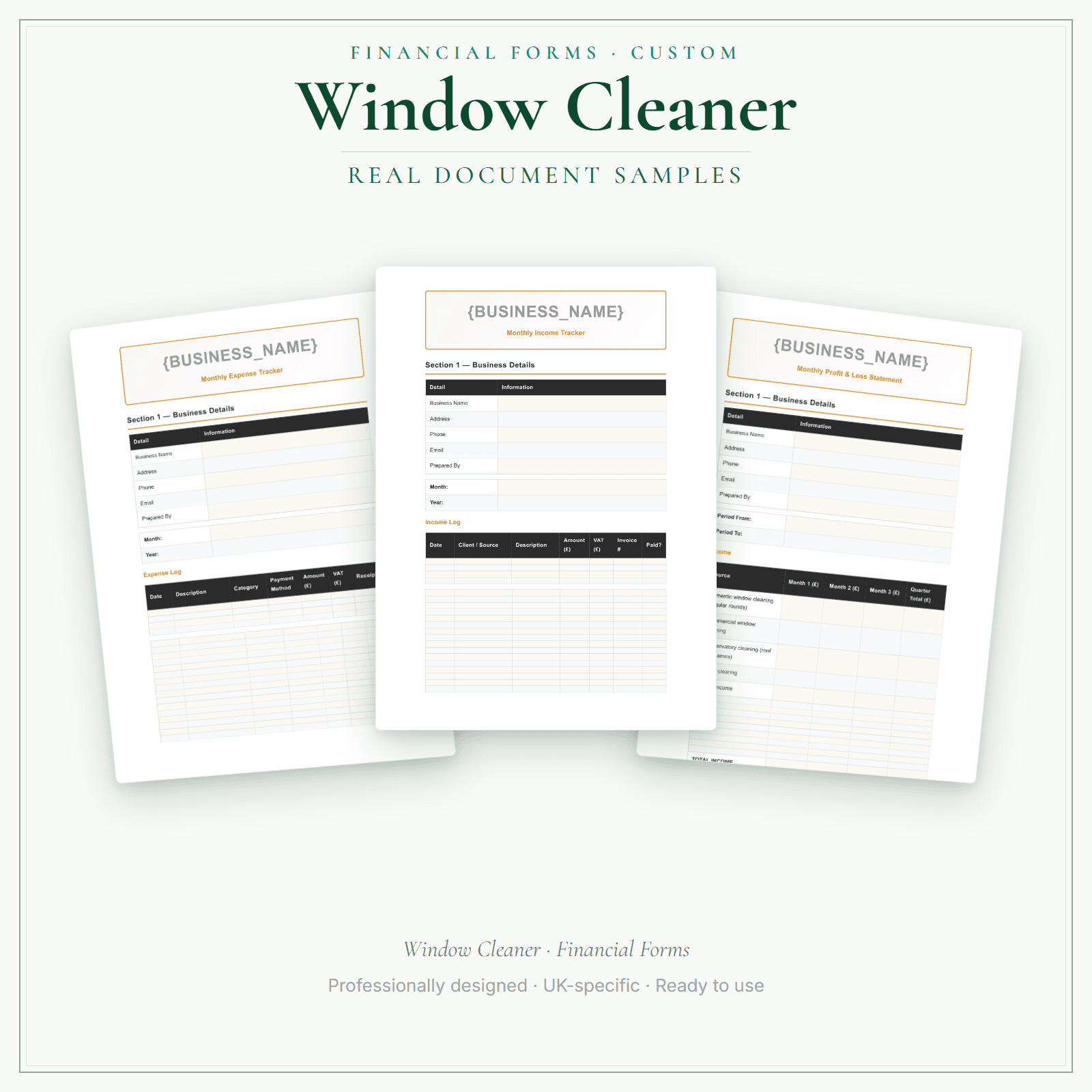Financial Forms Bundle — Custom — sample document pages